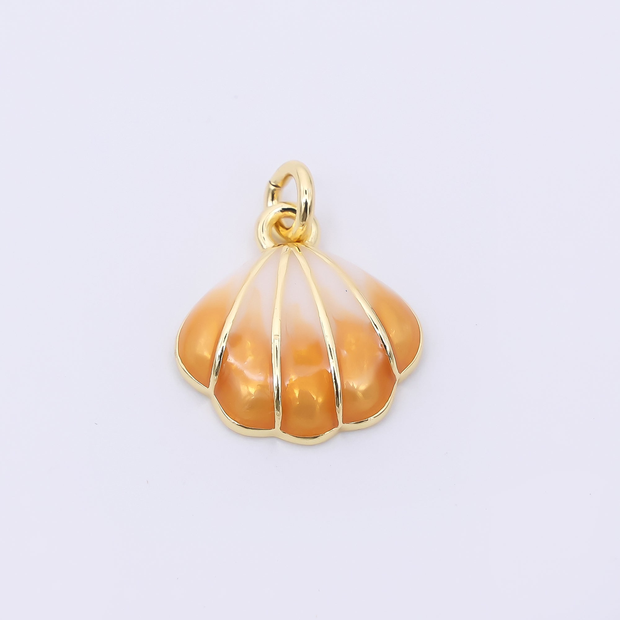 24K Gold Filled Green, Blue, Orange Gradient Enamel Scallop Clam Sea Shell Charm | AF545 AF546