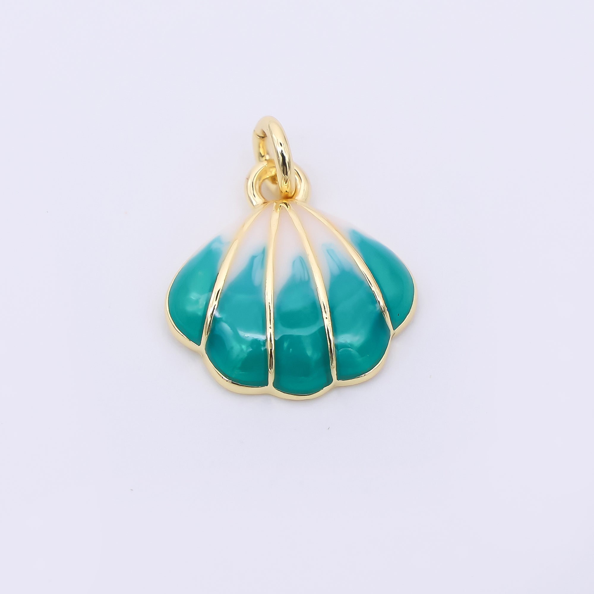 24K Gold Filled Green, Blue, Orange Gradient Enamel Scallop Clam Sea Shell Charm | AF545 AF546