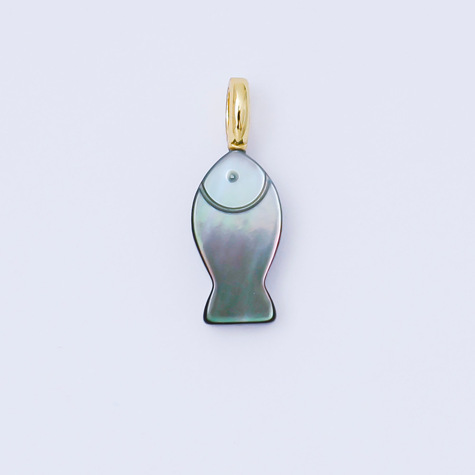 24K Gold Filled 17mm Shell Pearl, Abalone Fish Outline Dainty Pendant | AF565 AF566