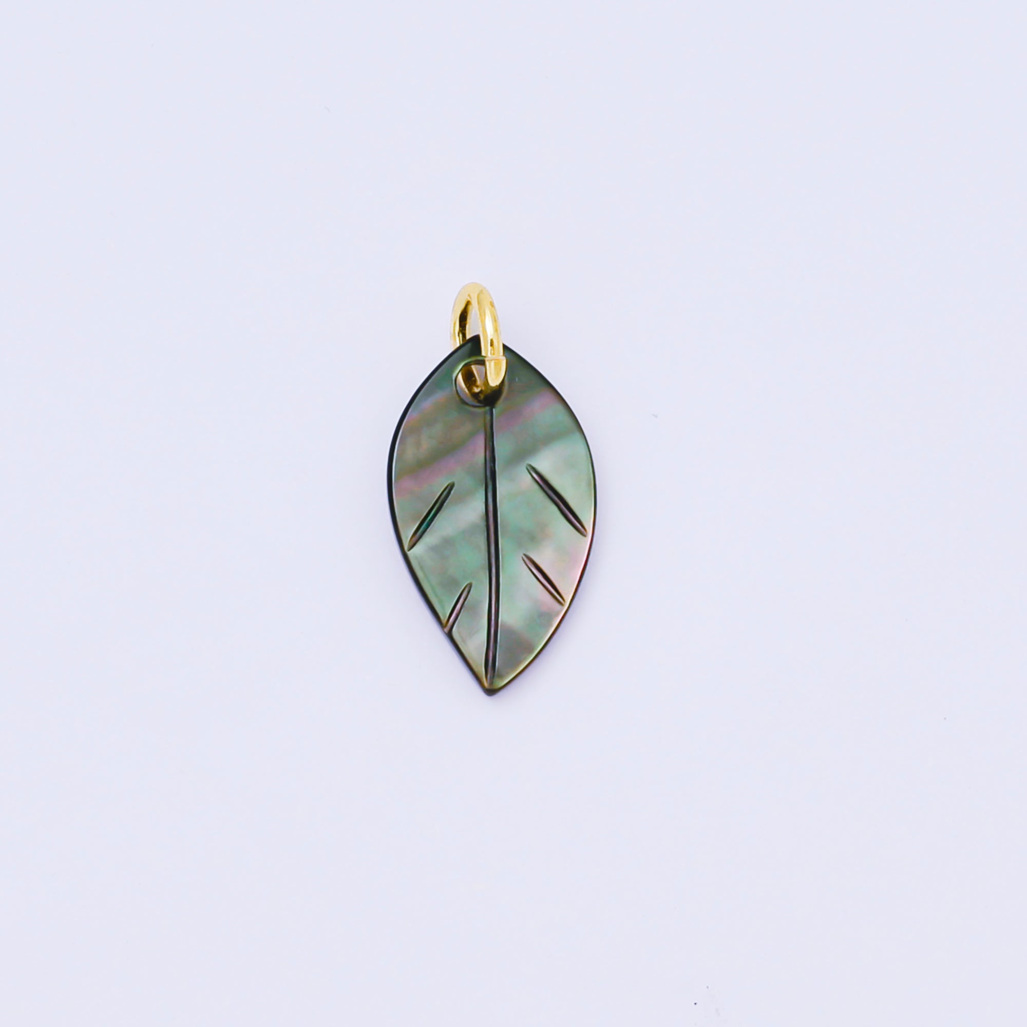24K Gold Filled 14mm Abalone Gemstone Leaf Nature Mini Charm | AF567