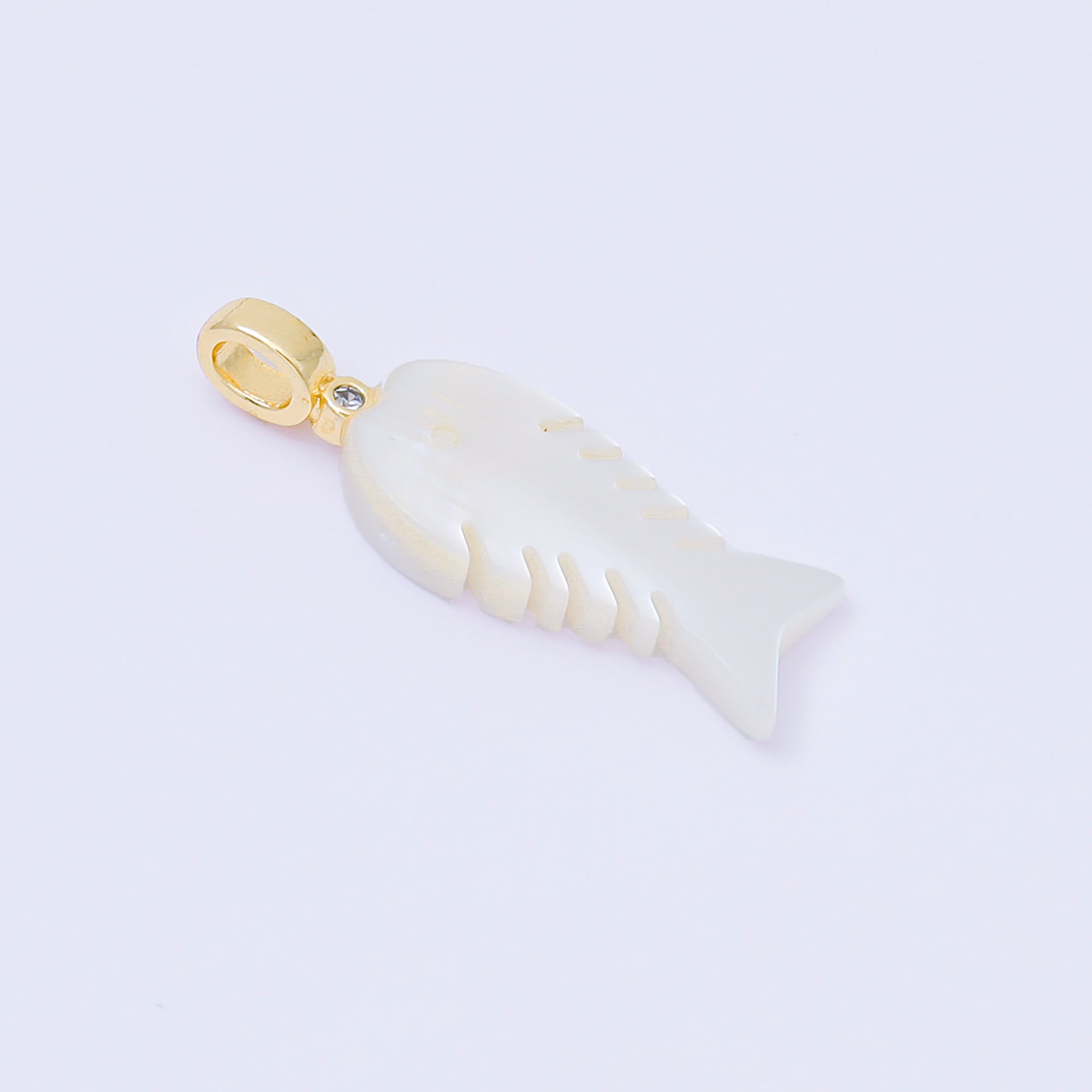 24K Gold Filled 25mm Shell Pearl Fish Sardine Animal CZ Drop Pendant | AF568 AF569