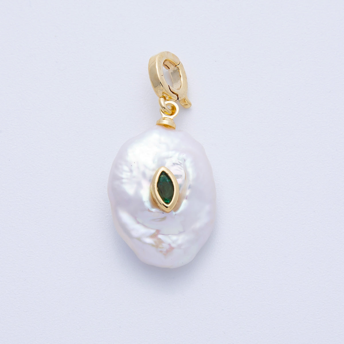 18K Gold Filled 24mm Turquoise, Green CZ Marquise Freshwater Pearl Snap Latch Pendant | AF641