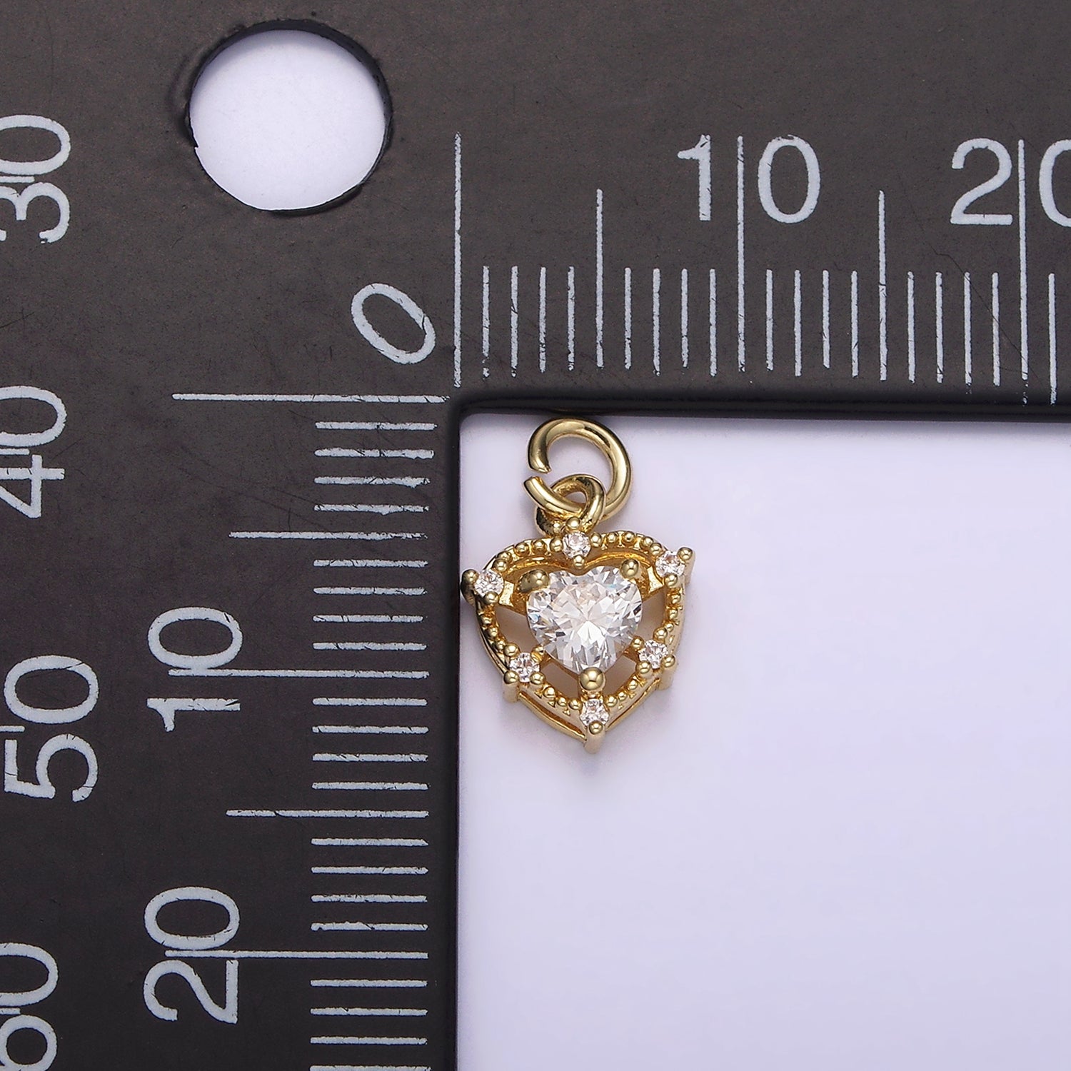 14K Gold Filled Clear Heart CZ Beaded Outline Charm | AG199 - DLUXCA