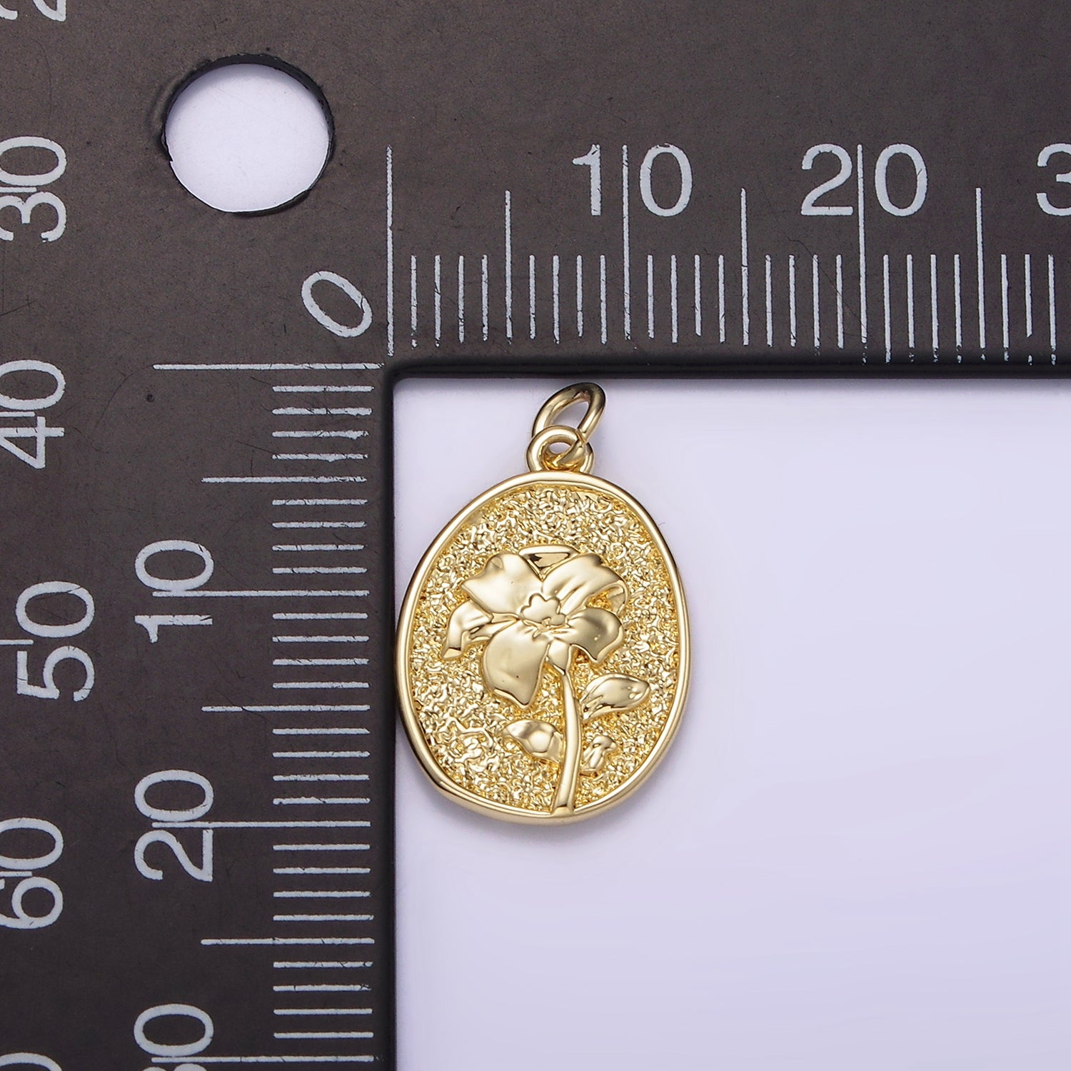 14K Gold Filled Narcissus December Birth Flower Hammered Stamped Personalized Double Sided Charm | AG243 - DLUXCA