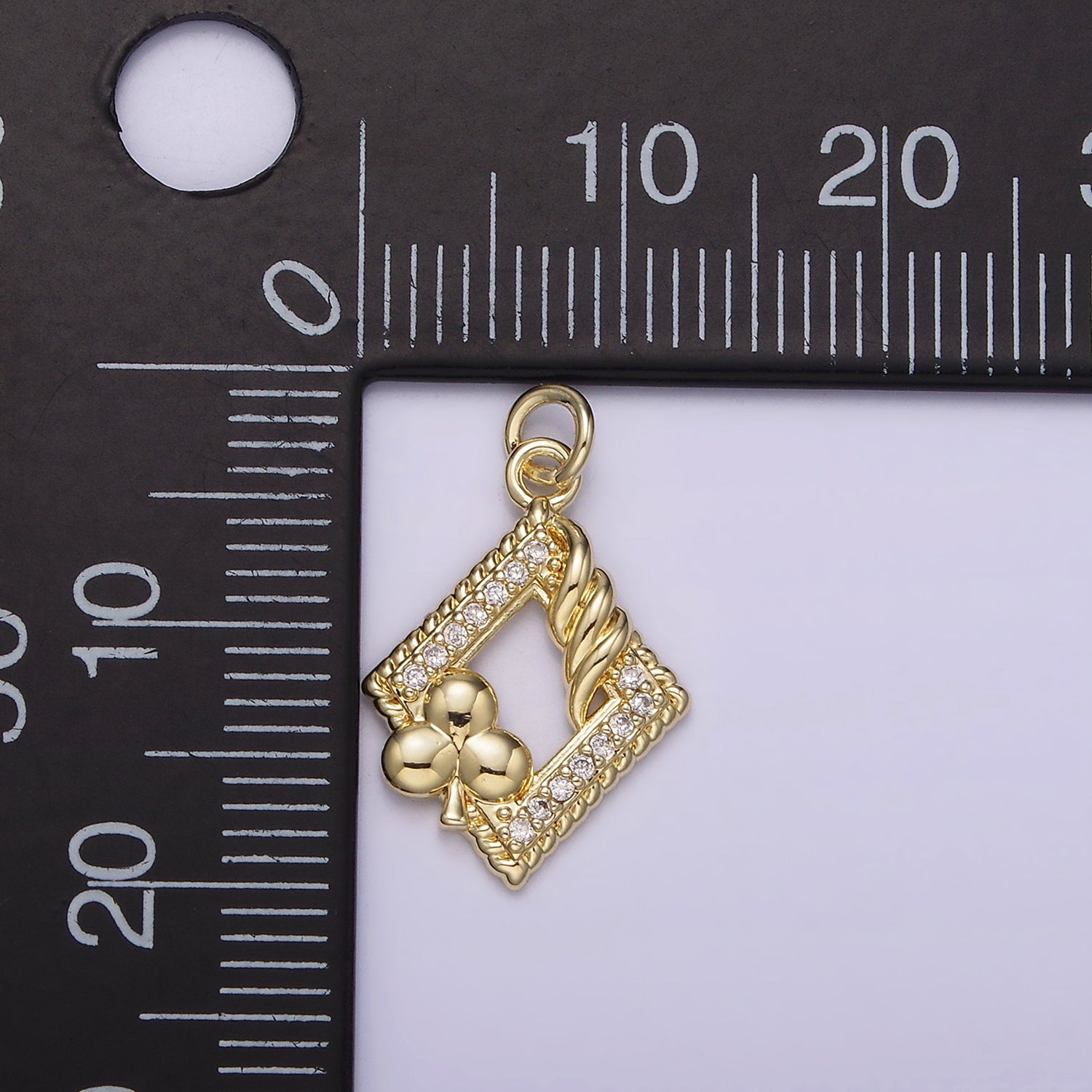 14K Gold Filled Open Rhombus Micro Paved Twisted Clubs Card Charm | AG258 - DLUXCA