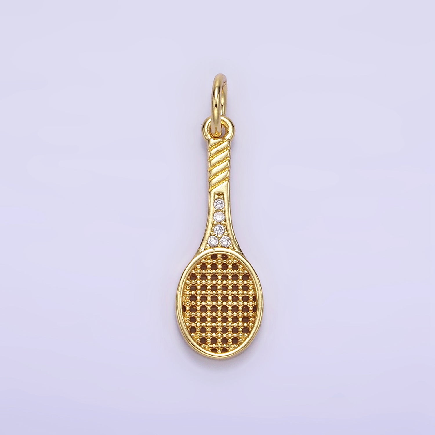 24K Gold Filled Micro Paved CZ Tennis Racket Charm | AG888