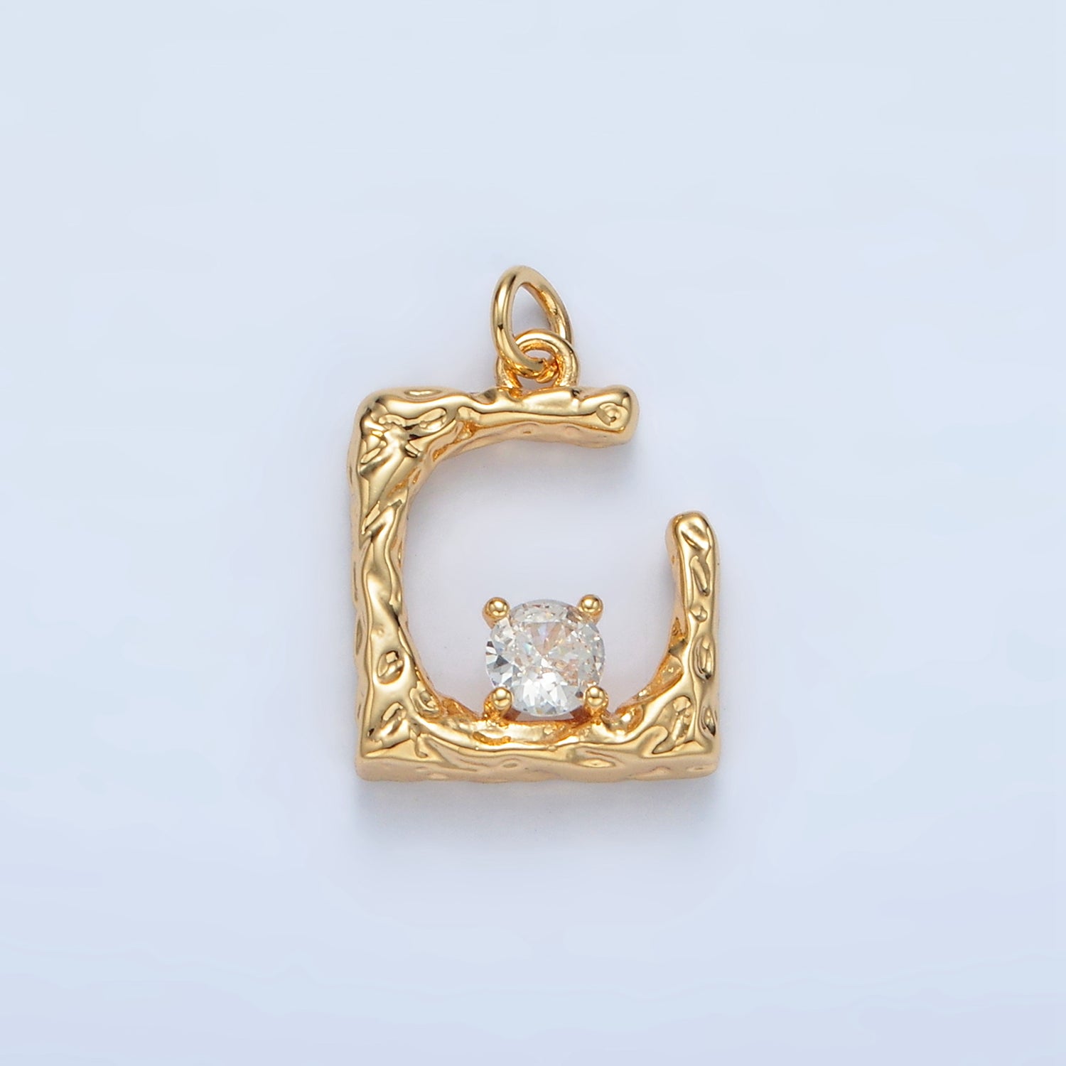 24K Gold Filled CZ Open Curved Square Hammered Charm in Gold & Silver | AG927