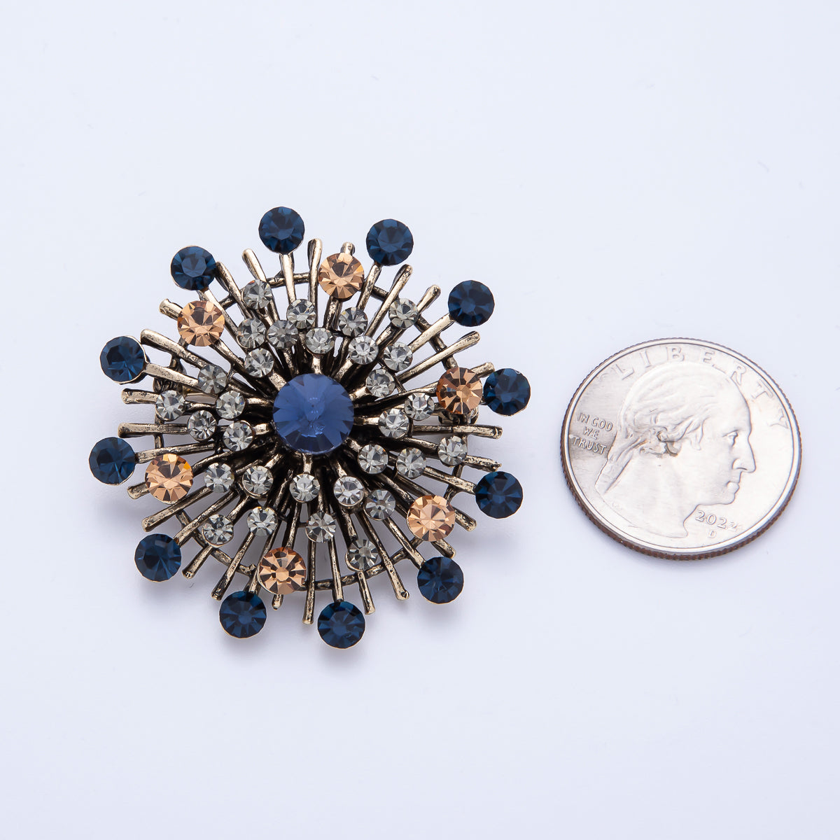 45mm Blue, Black Vintage Antique Sunburst Celestial Brooch Pin | BH025 BH026