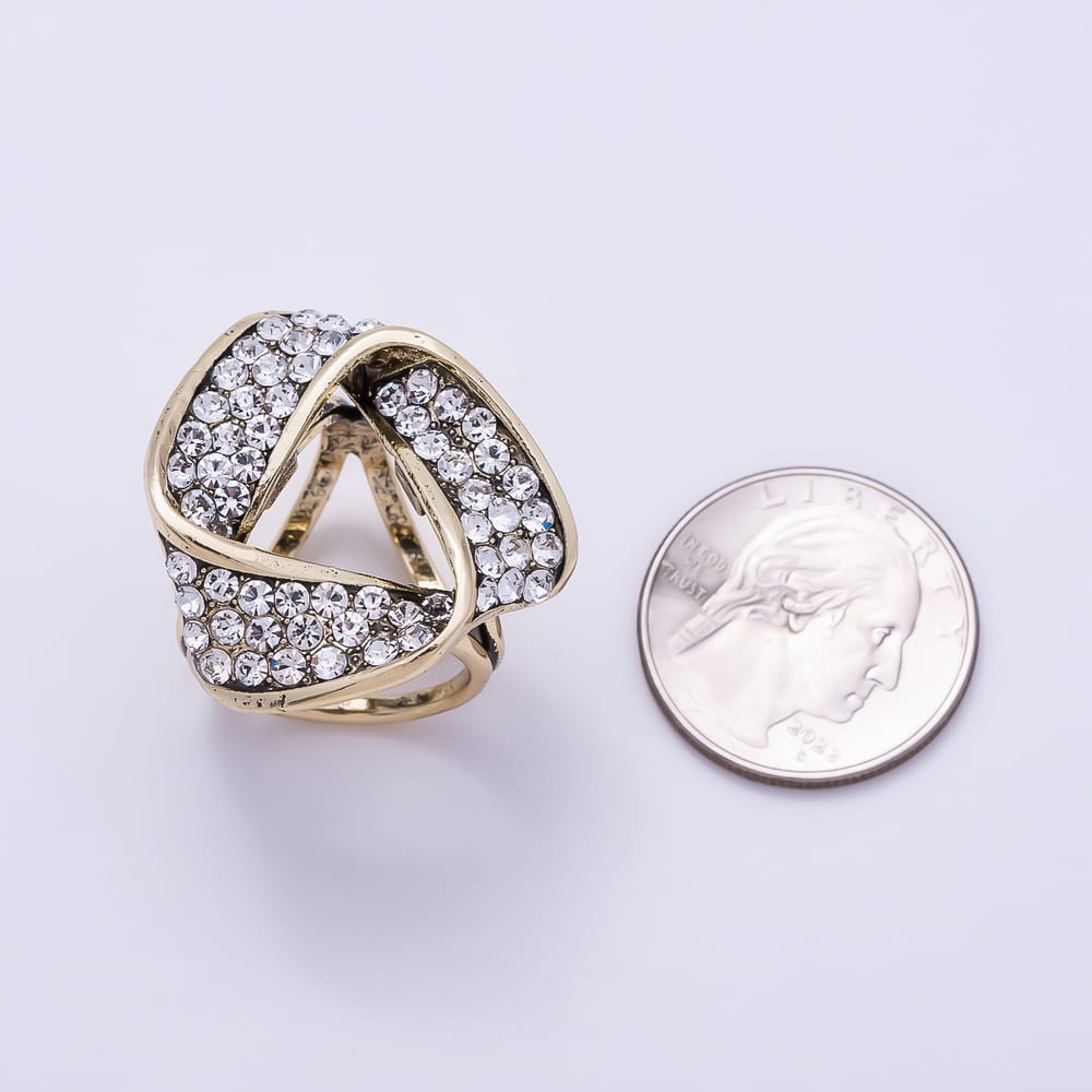 Vintage Gold 30mm Rhinestone Micro Paved Band Interlock Twist Triangle Stopper Buckle Scarf Slide | Findings-00179