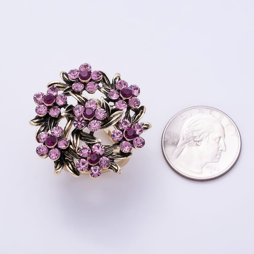 AUNTUMN FALL | Vintage Gold 37mm Purple Rhinestone Leaf Flower Wreath Stopper Woggle Scarf Bandana Bead Bolo Slide | Findings-00182