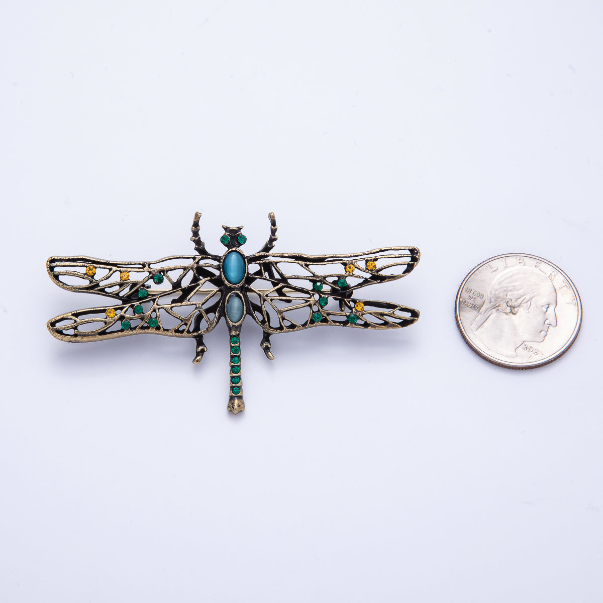 Vintage Gold 71mm x 40mm Dragonfly Insect Animal Pin Brooch | BH-028
