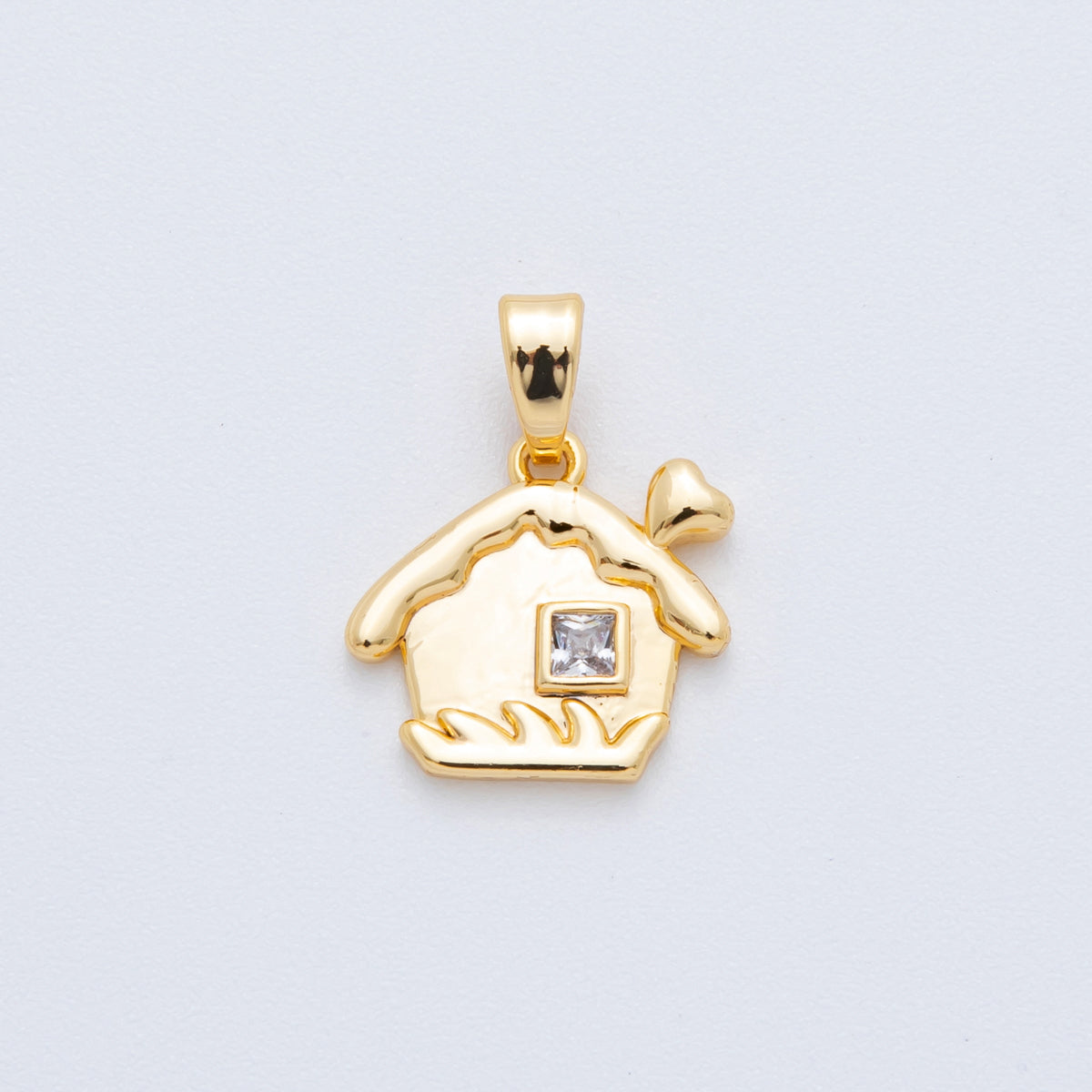 16K Gold Filled 17.5mm Clear CZ Square House Home Pendant | AH808