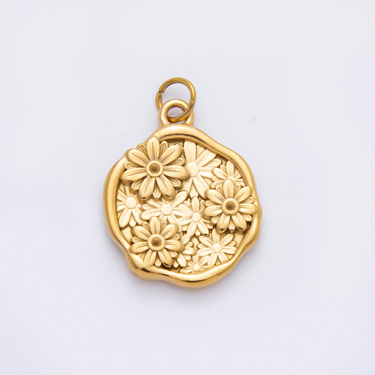 Stainless Steel 24mm Blooming Flower Round Framed Garden Charm | AH-950