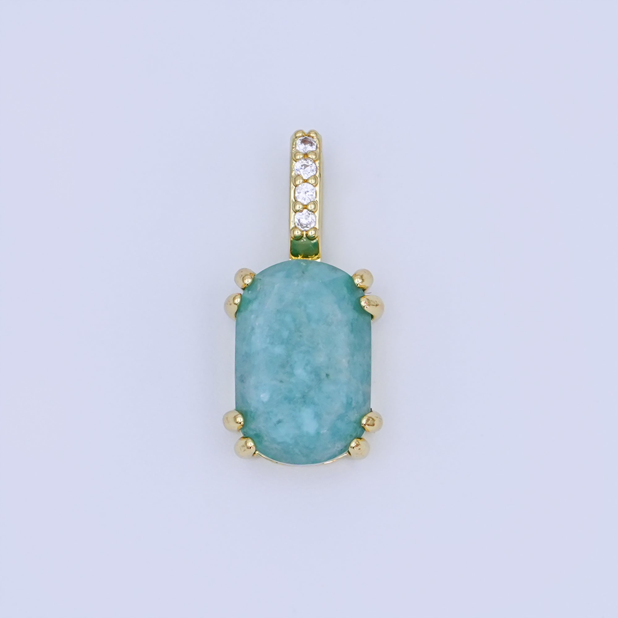 24K Gold Filled Blue Aquamarine Cabochon Micro Paved Bail Pendant | AH431