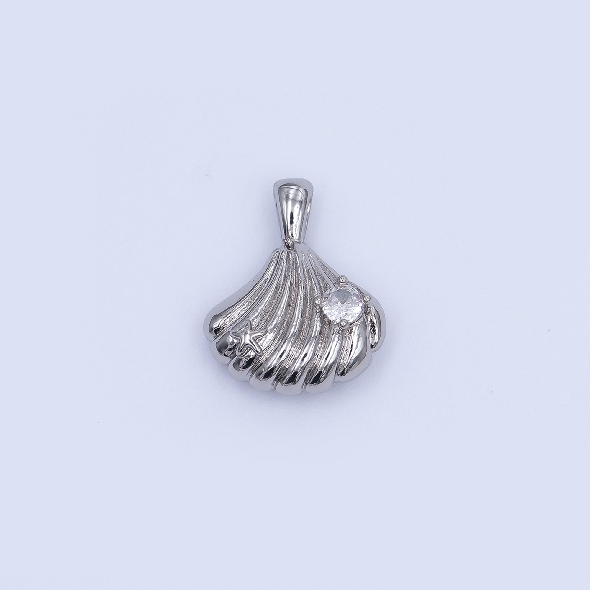 24K Gold Filled 17mm Clear CZ Scallop Sea Shell 3D Multidimensional Pendant in Gold & Silver | AH459
