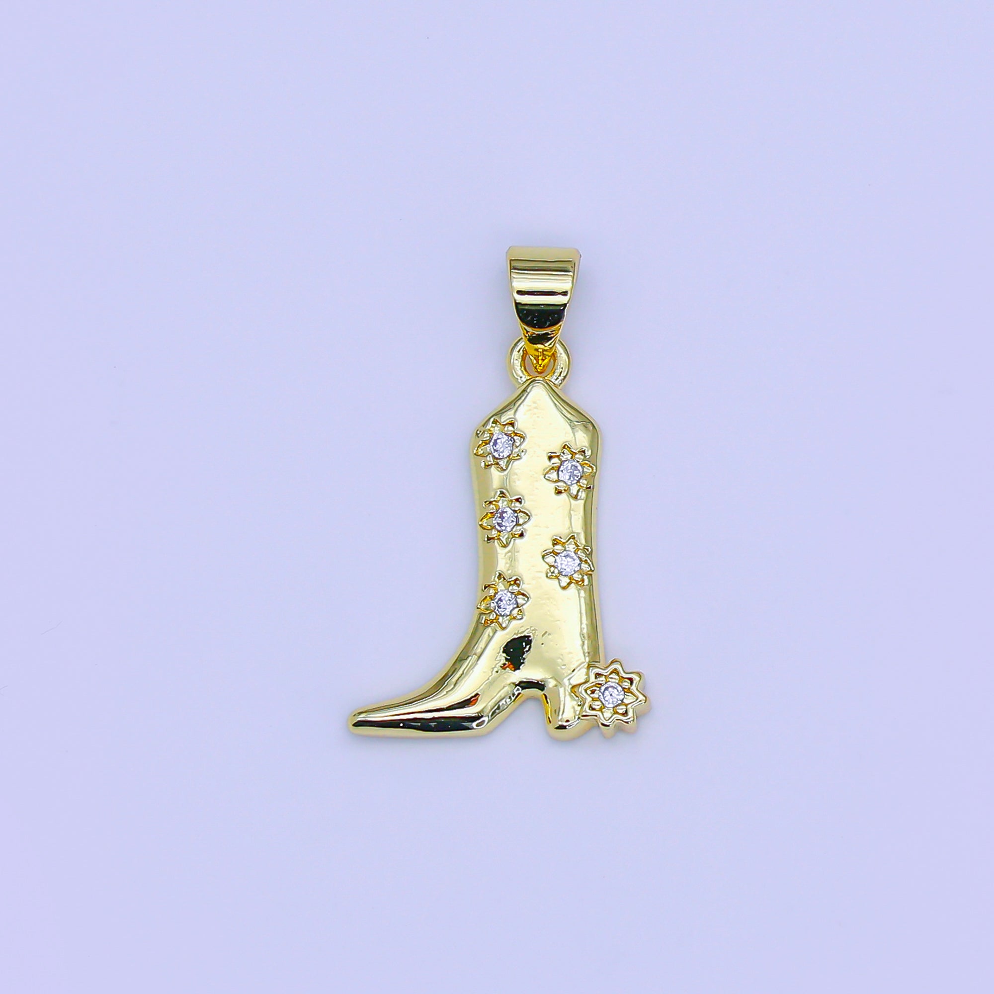 24K Gold Filled 20mm Micro Paved CZ Cowboy Boots Shoes Pendant | AH-470