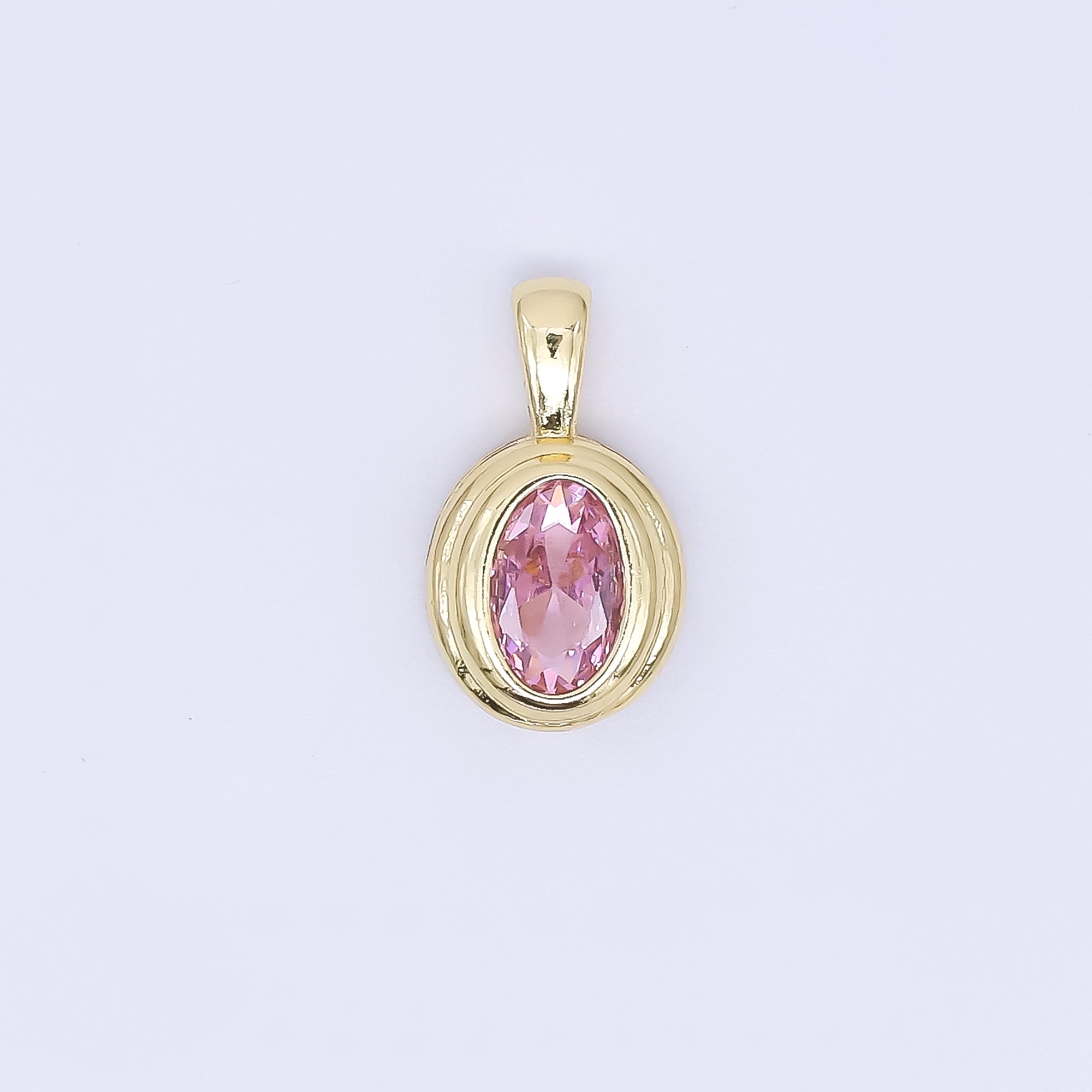 18K Gold Filled 12.5mm Pink, Purple, Orange Oval CZ Golden Framed Shaped Pendant | AH479 AH480