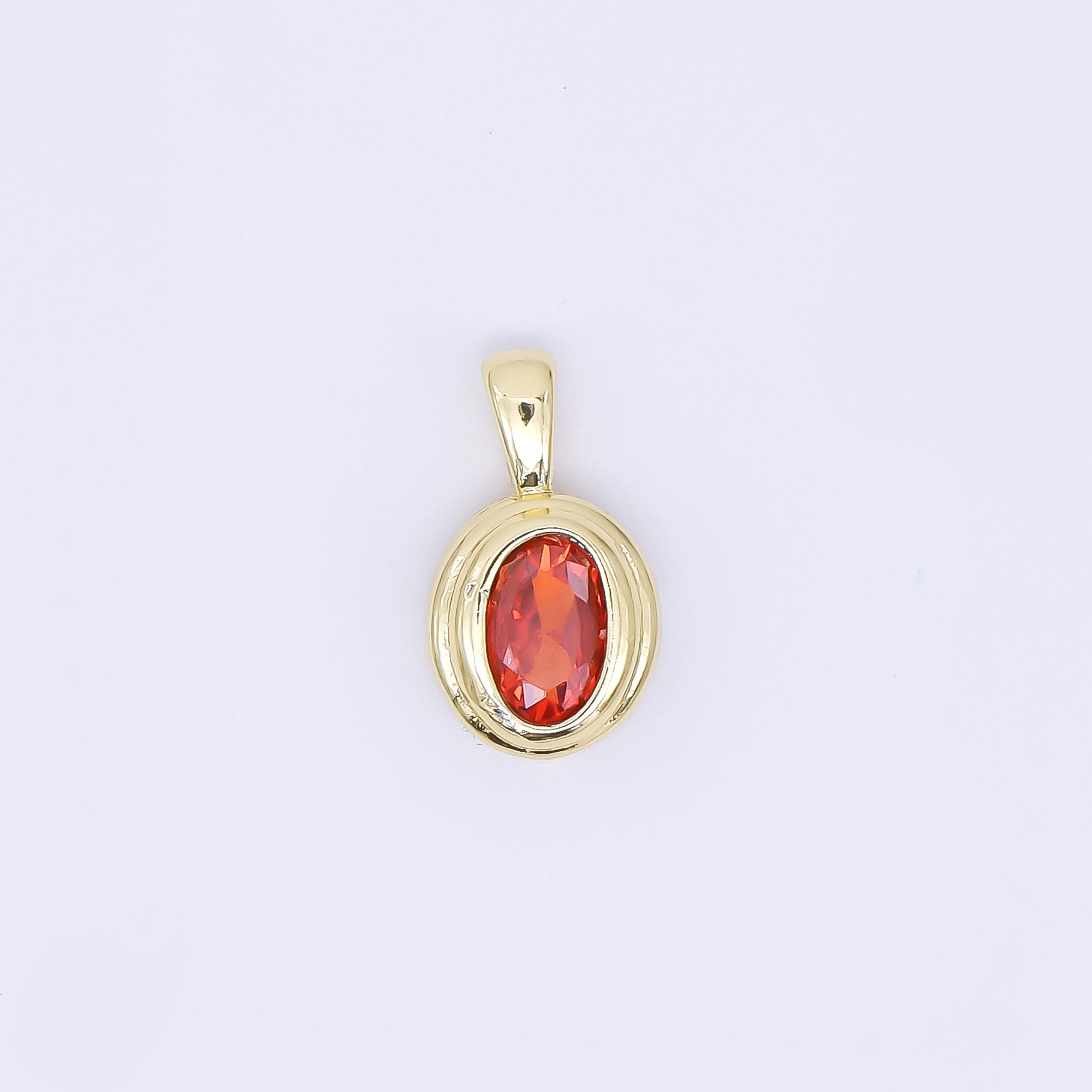 18K Gold Filled 12.5mm Pink, Purple, Orange Oval CZ Golden Framed Shaped Pendant | AH479 AH480