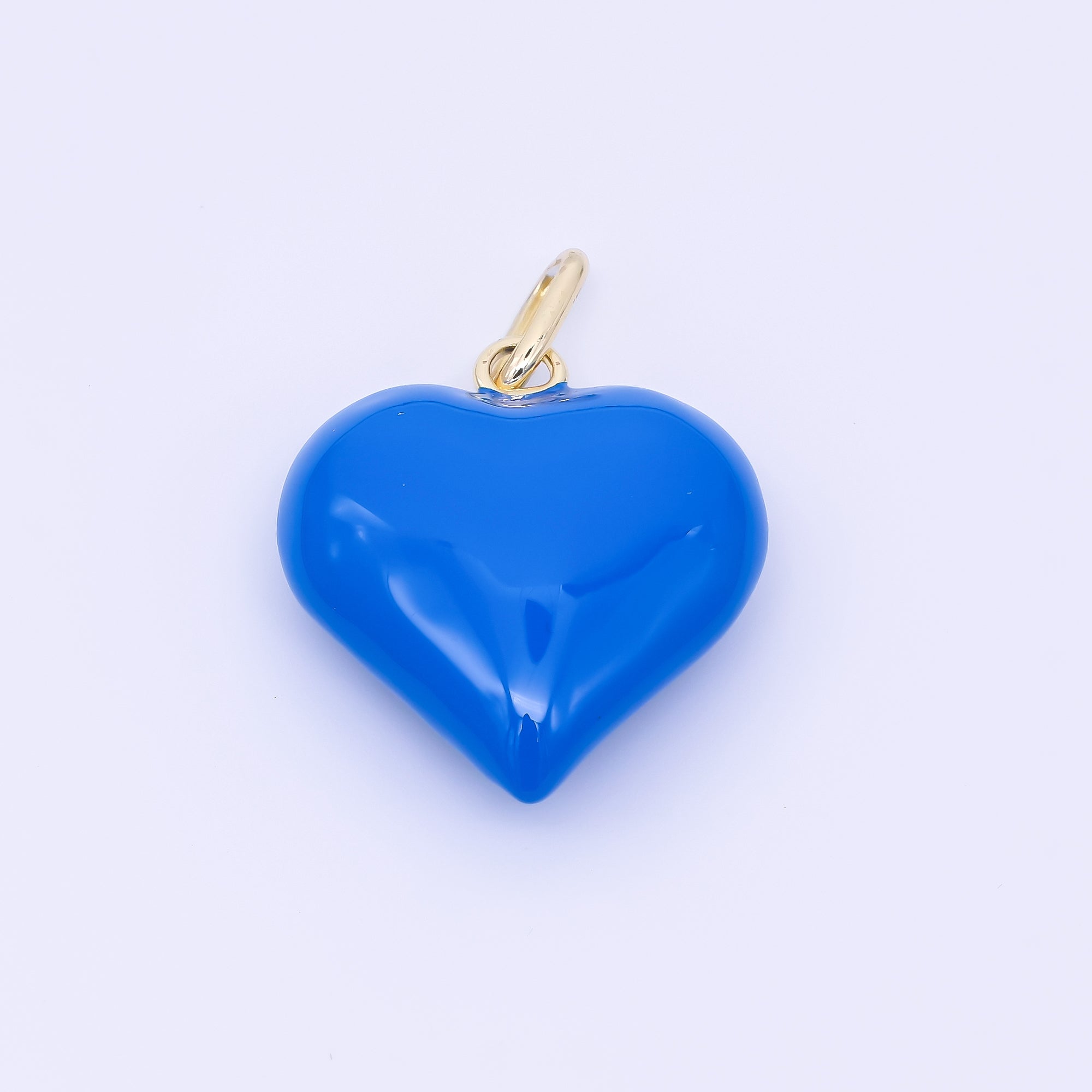 24K Gold Filled 29mm Dark Blue Enamel Chubby Heart Pendant | AH482