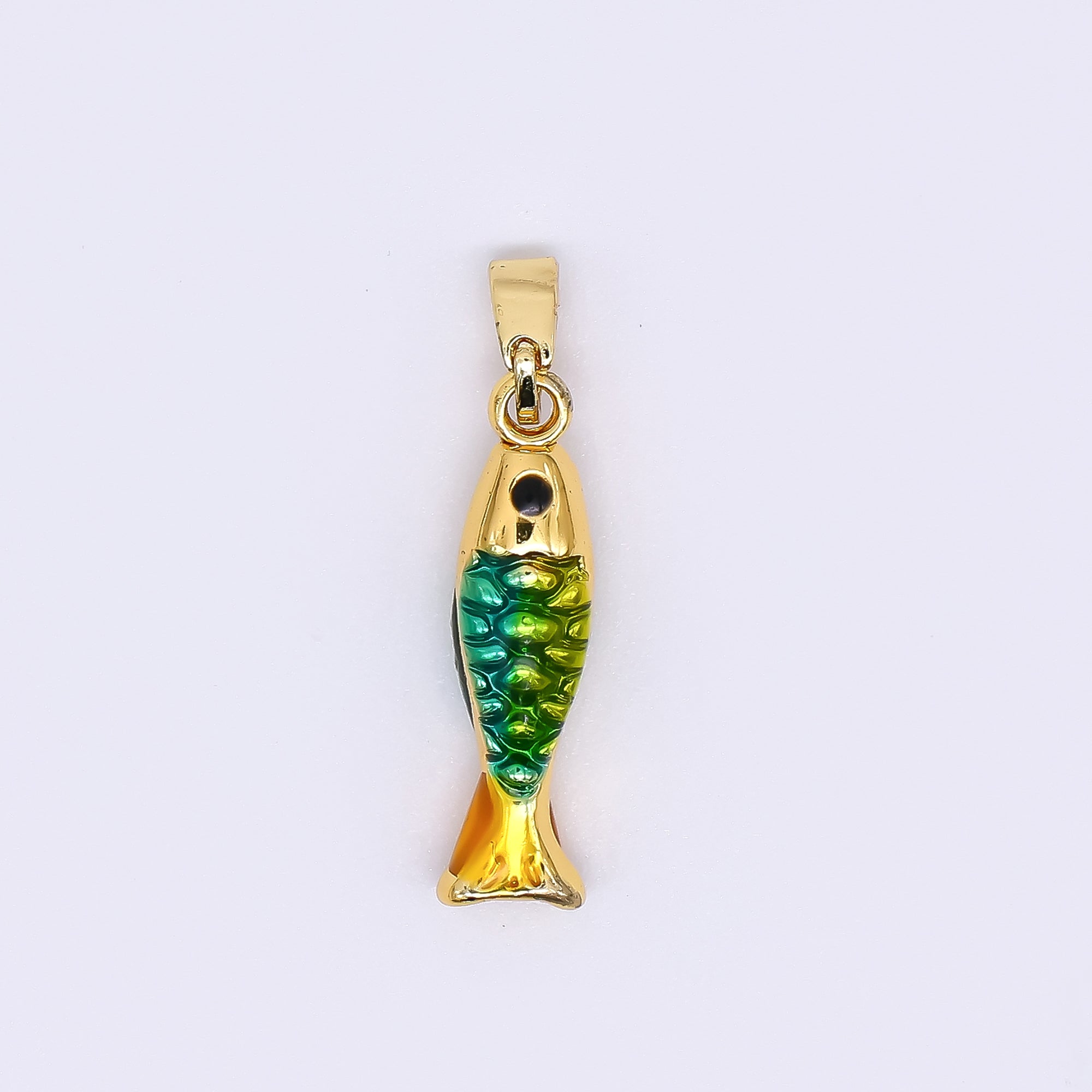 24K Gold Filled 20mm Black Round CZ Enamel Art Ocean Fish Animal Dainty Pendant in Green, Red, & Blue | AH-512 AH-513