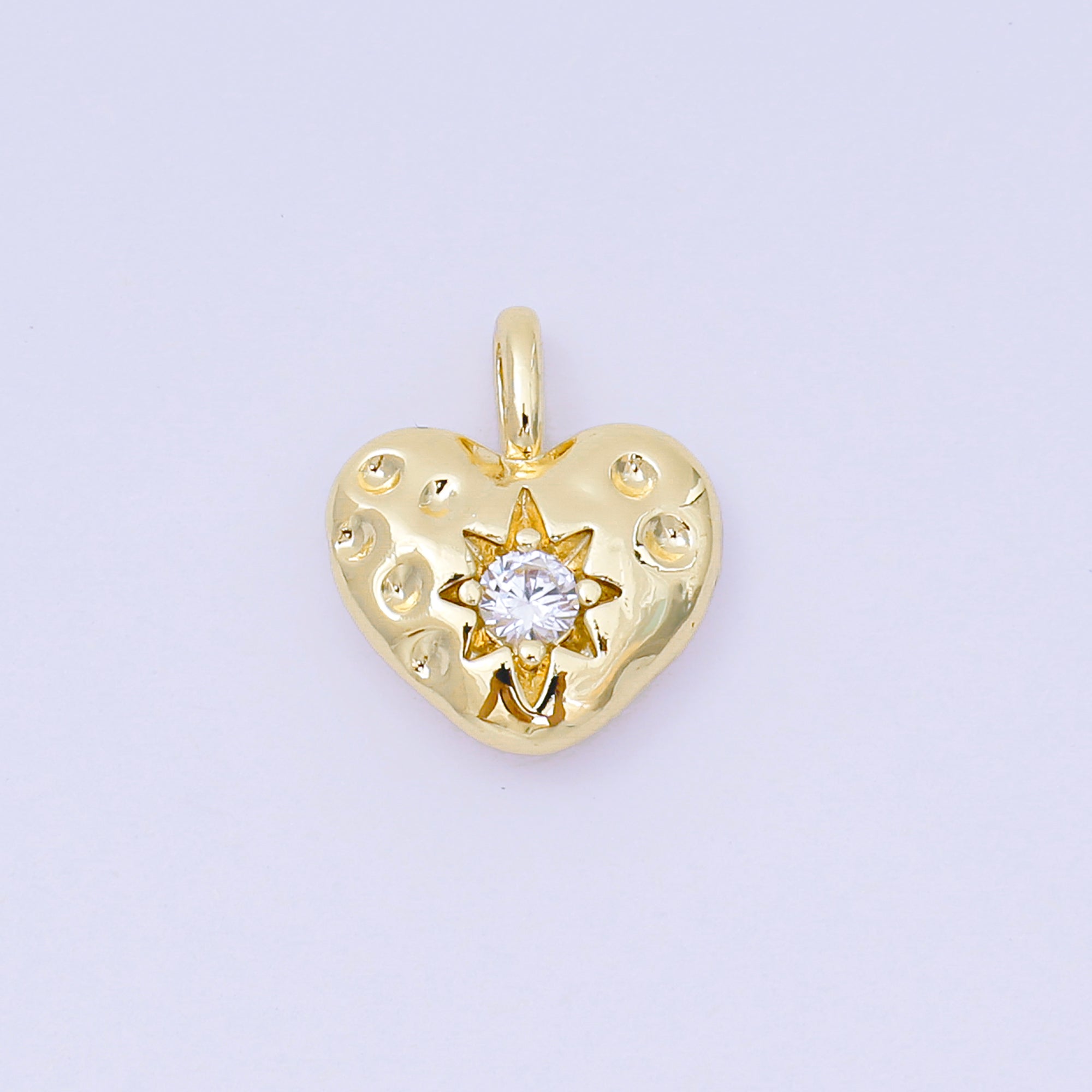 24K Gold Filled 15mm Clear CZ Star Chubby Heart Pendant in Gold & Silver | AH516
