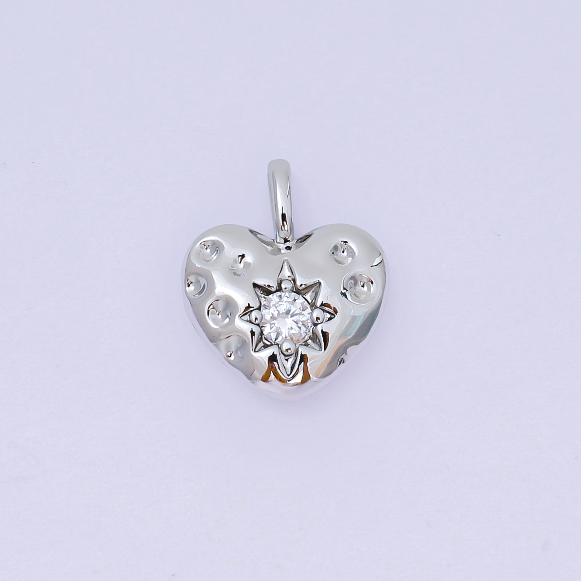 24K Gold Filled 15mm Clear CZ Star Chubby Heart Pendant in Gold & Silver | AH516