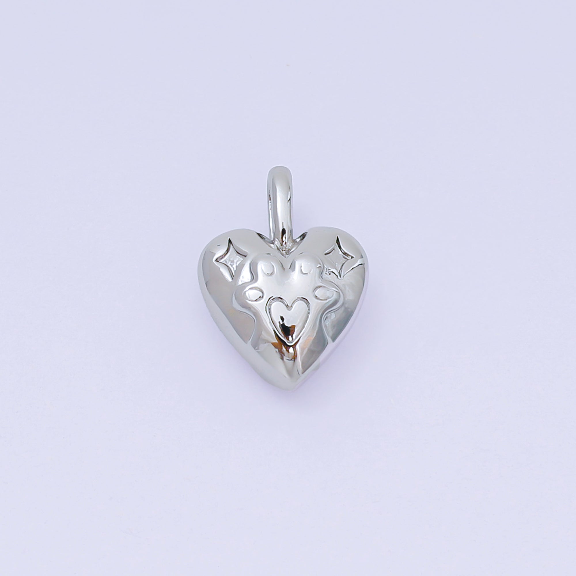 24K Gold Filled 13.5mm Star Pawprint Engraved Chubby Heart Pendant in Gold & Silver | AH517