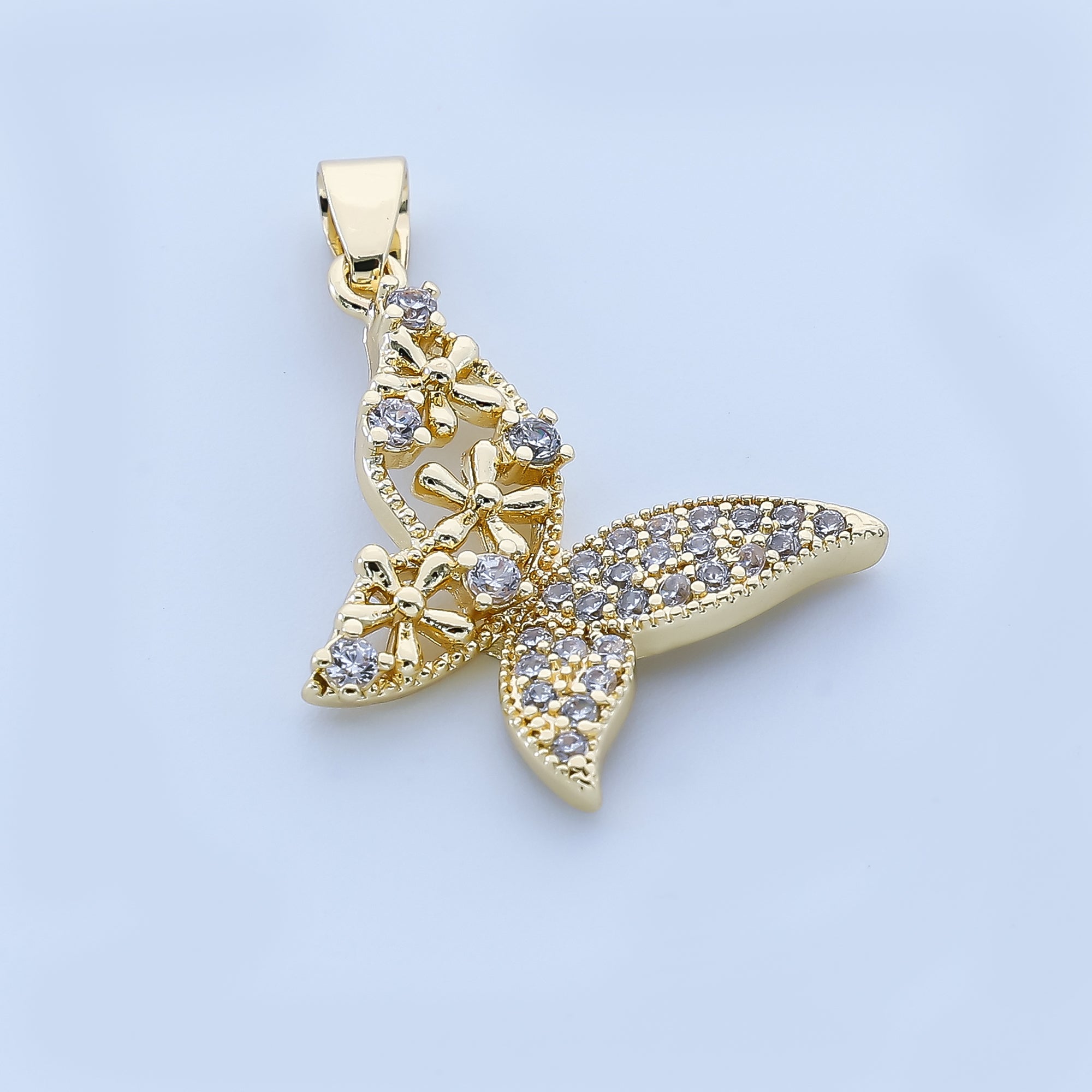 24K Gold Filled 17mm Micro Paved CZ The Blooming Flower of Butterfly Animal Pendant | AH-521