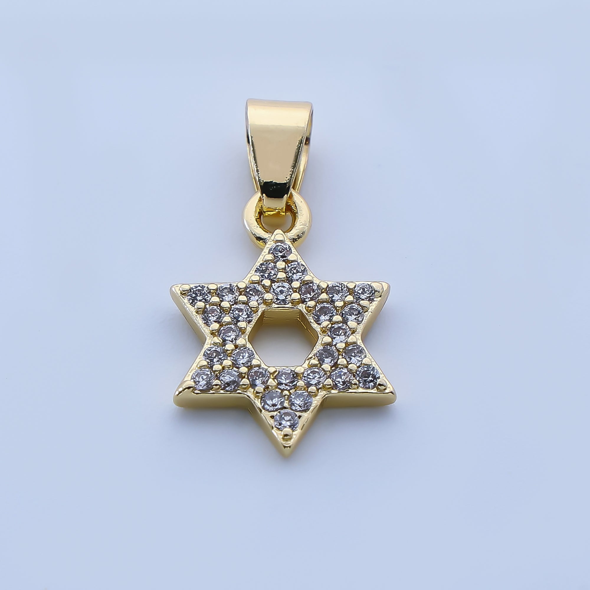 24K Gold Filled 14mm Micro Paved CZ Celestial Six-Point Star Pendant | AH-522