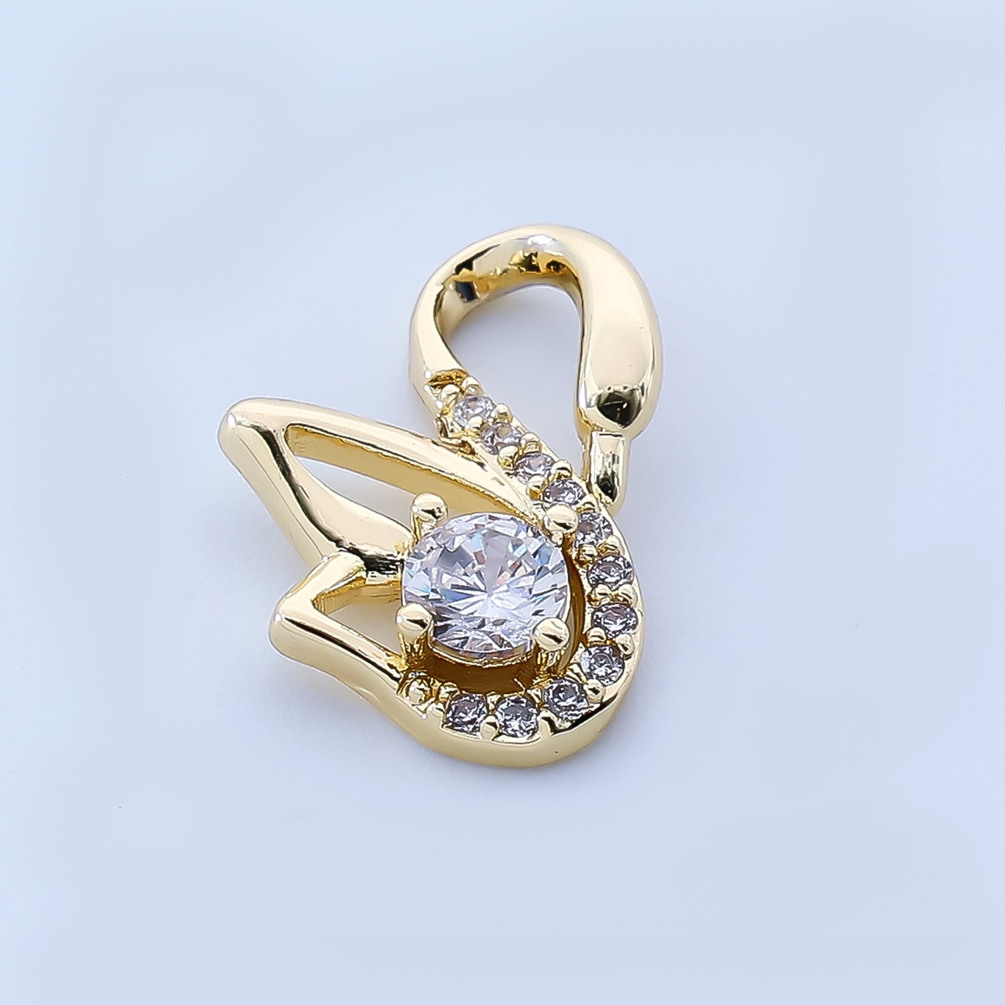 24K Gold Filled 15mm Micro Paved CZ The Bird of Beauty Swan Animal Pendant | AH-524