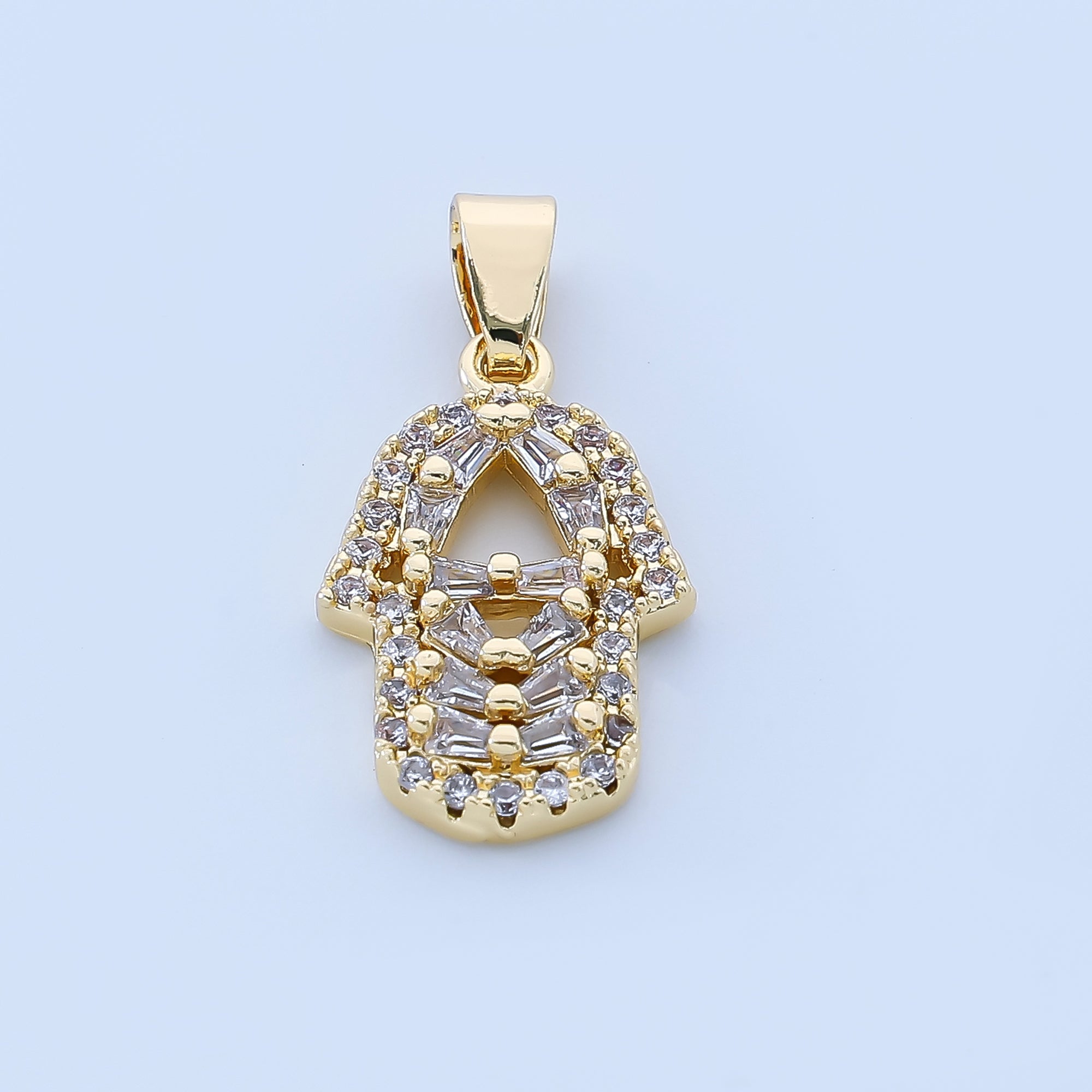 24K Gold Filled 18mm Micro Paved CZ The Hamsa Hand of Fortune Pendant | AH-525