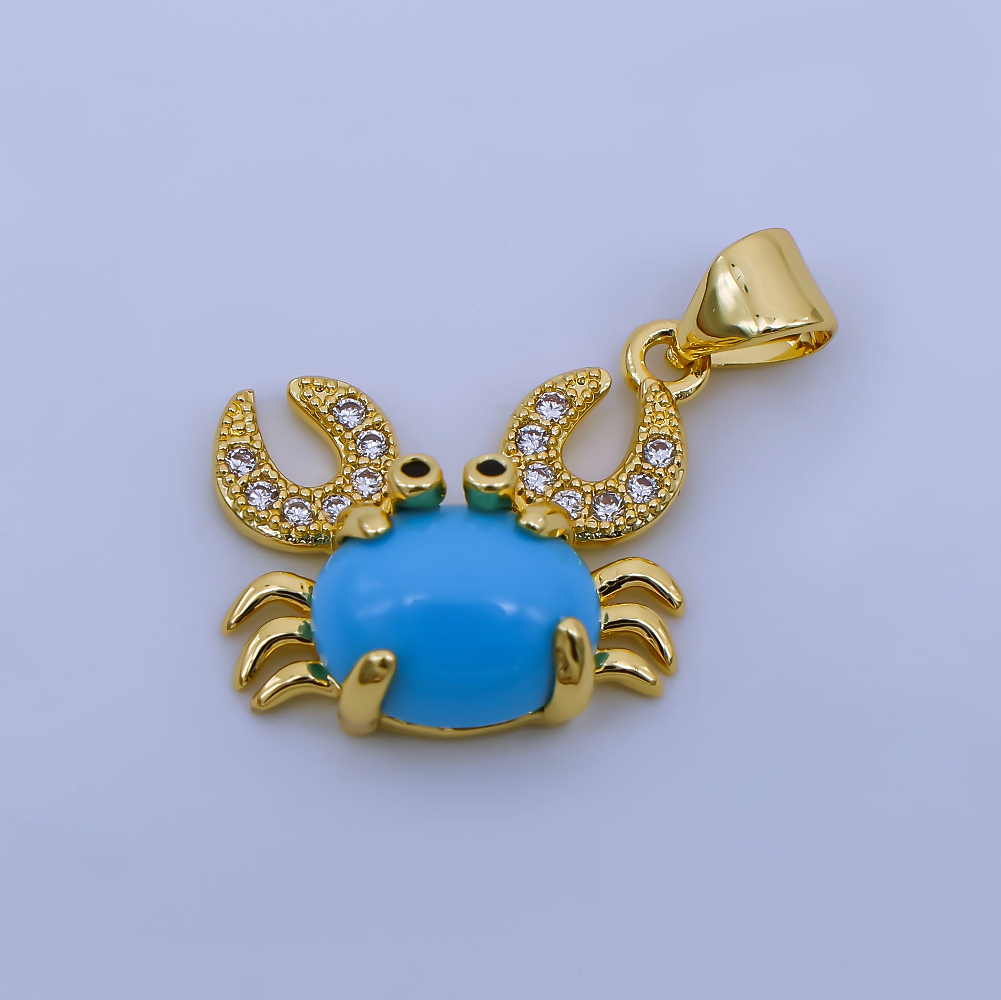 24K Gold Filled 15mm Blue Enamel Sea Life Crab Animal Pendant | AH-529