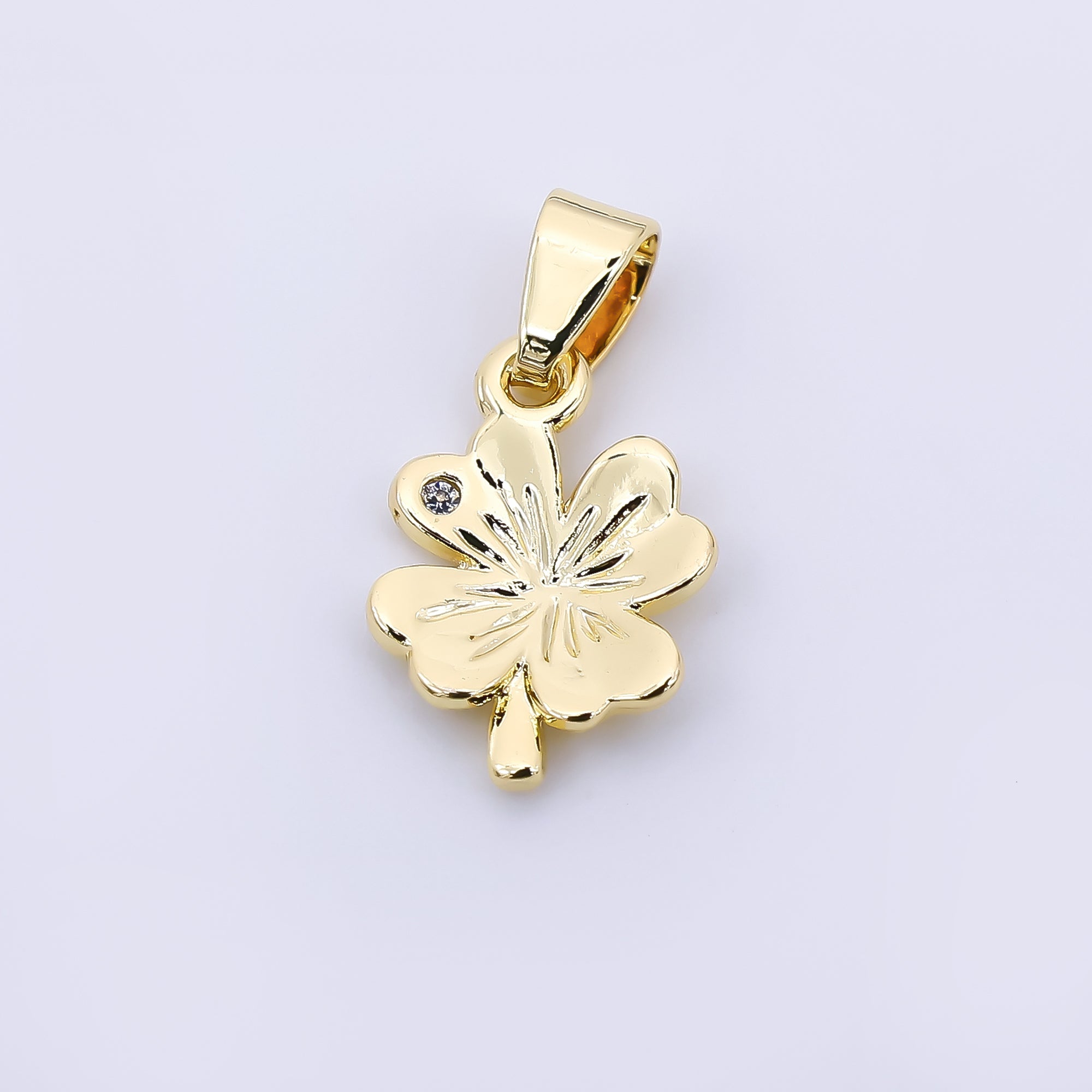 24K Gold Filled 13mm Round CZ Lucky Clover Leaves Pendant | AH-533