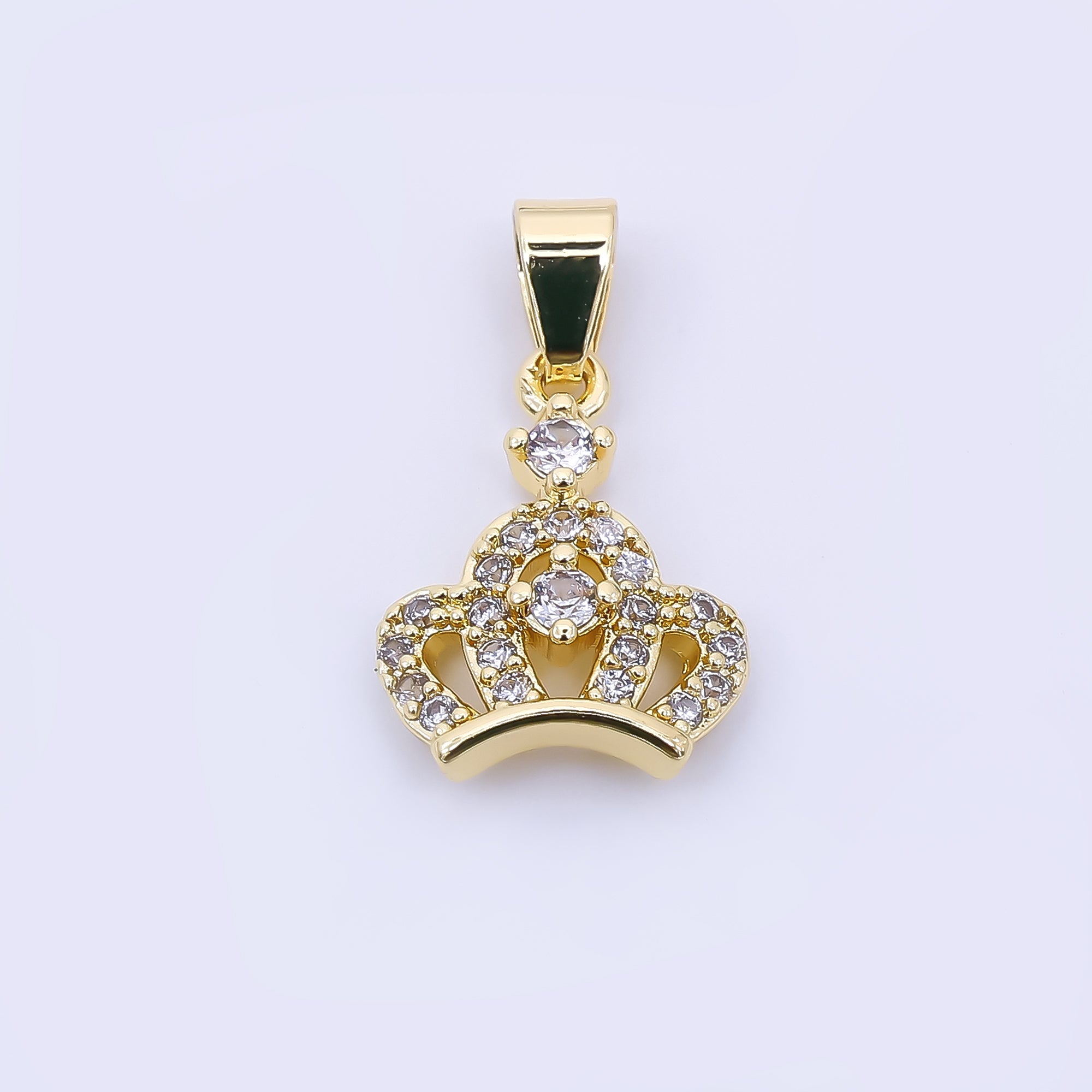 24K Gold Filled 14mm Micro Paved CZ Empire Palace Crown Pendant | AH-538