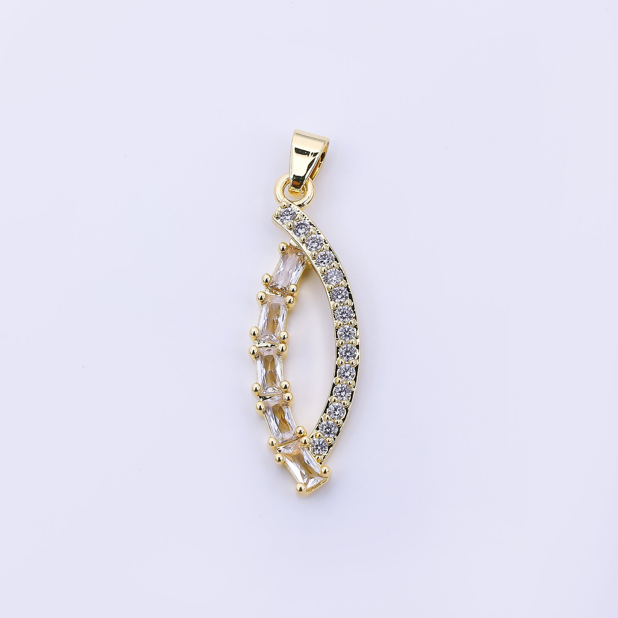 24K Gold Filled 13mm Baguette & Micro Paved CZ Intwined Eye-Shaped Pendant | AH-539
