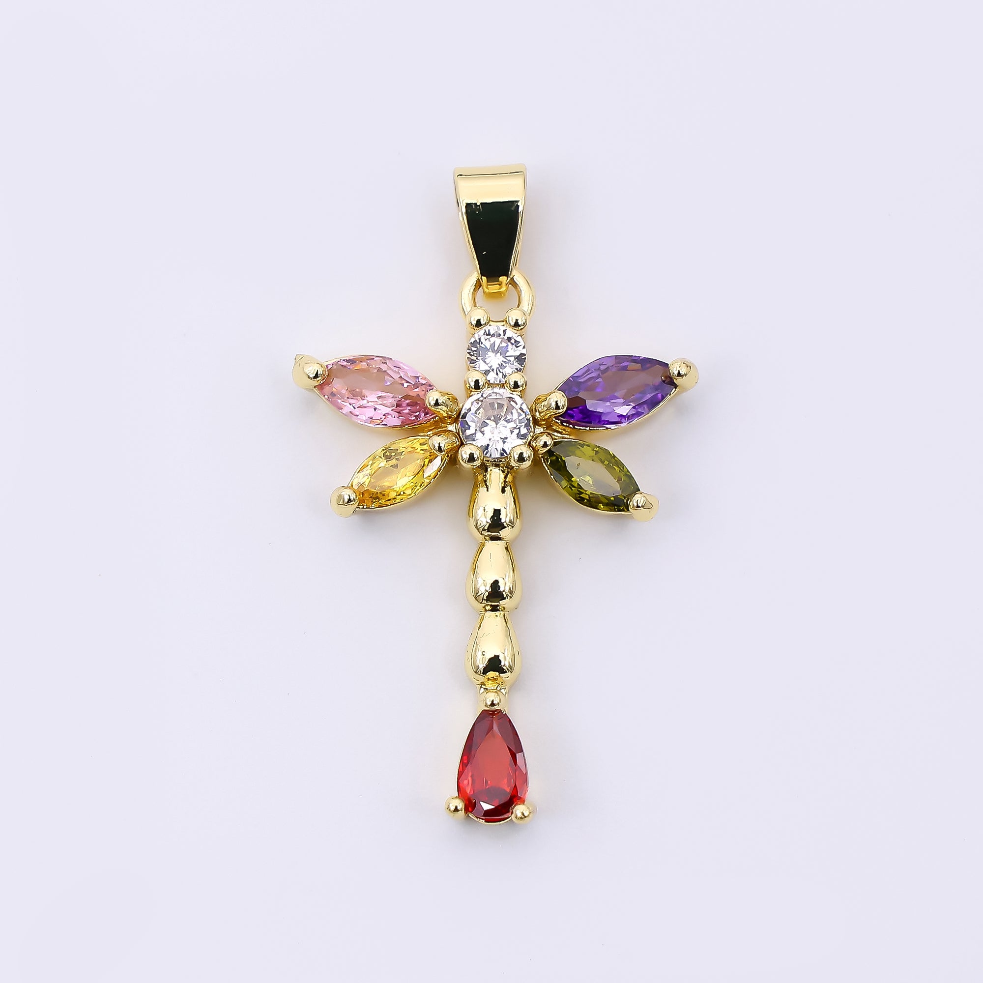 24K Gold Filled 24mm Multicolor CZ Moon Bugs Firefly Pendant | AH-540