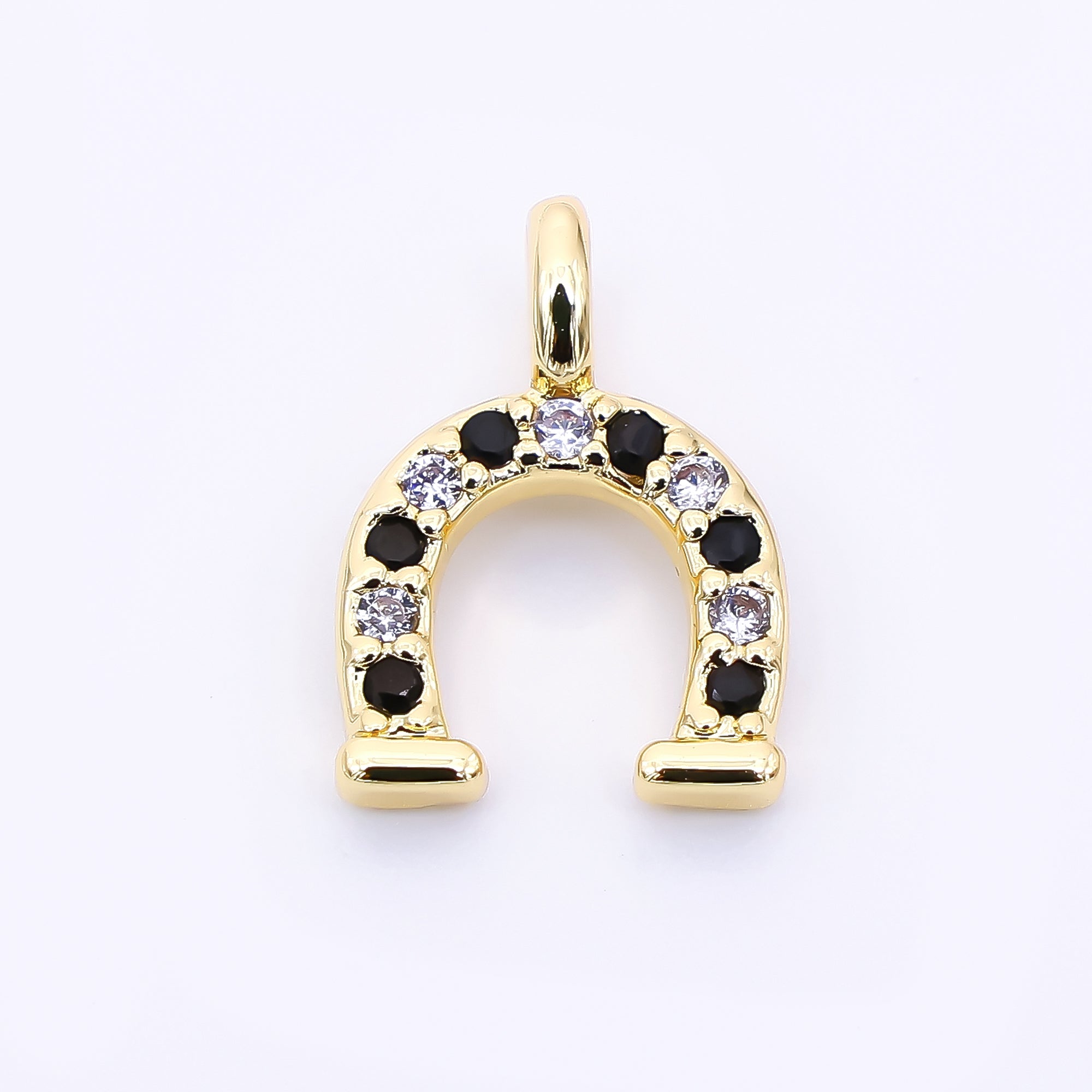 24K Gold Filled 29mm Micro Paved CZ Farm Horseshoe Animal Charm Iin Black, Pink, & Blue | AH-557 AH-558