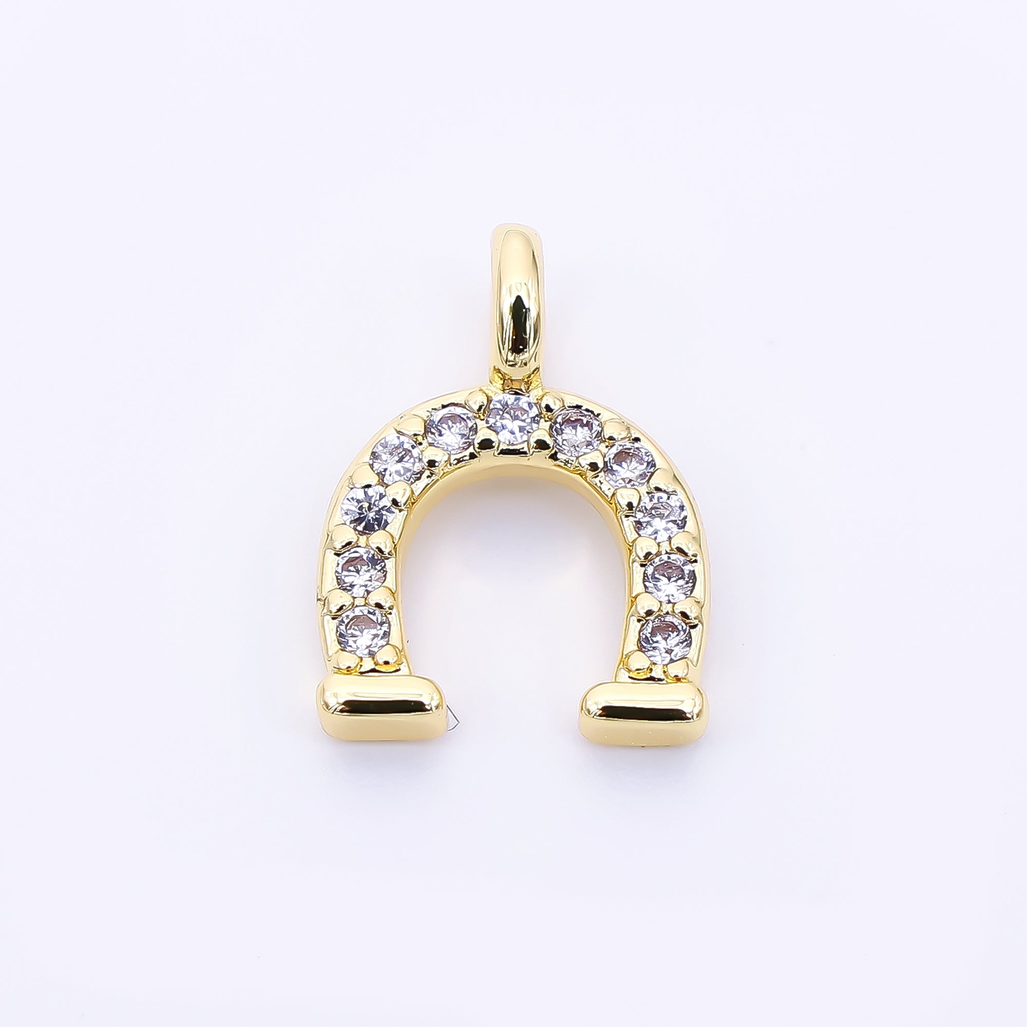 24K Gold Filled 29mm Micro Paved CZ Farm Horseshoe Animal Charm Iin Black, Pink, & Blue | AH-557 AH-558