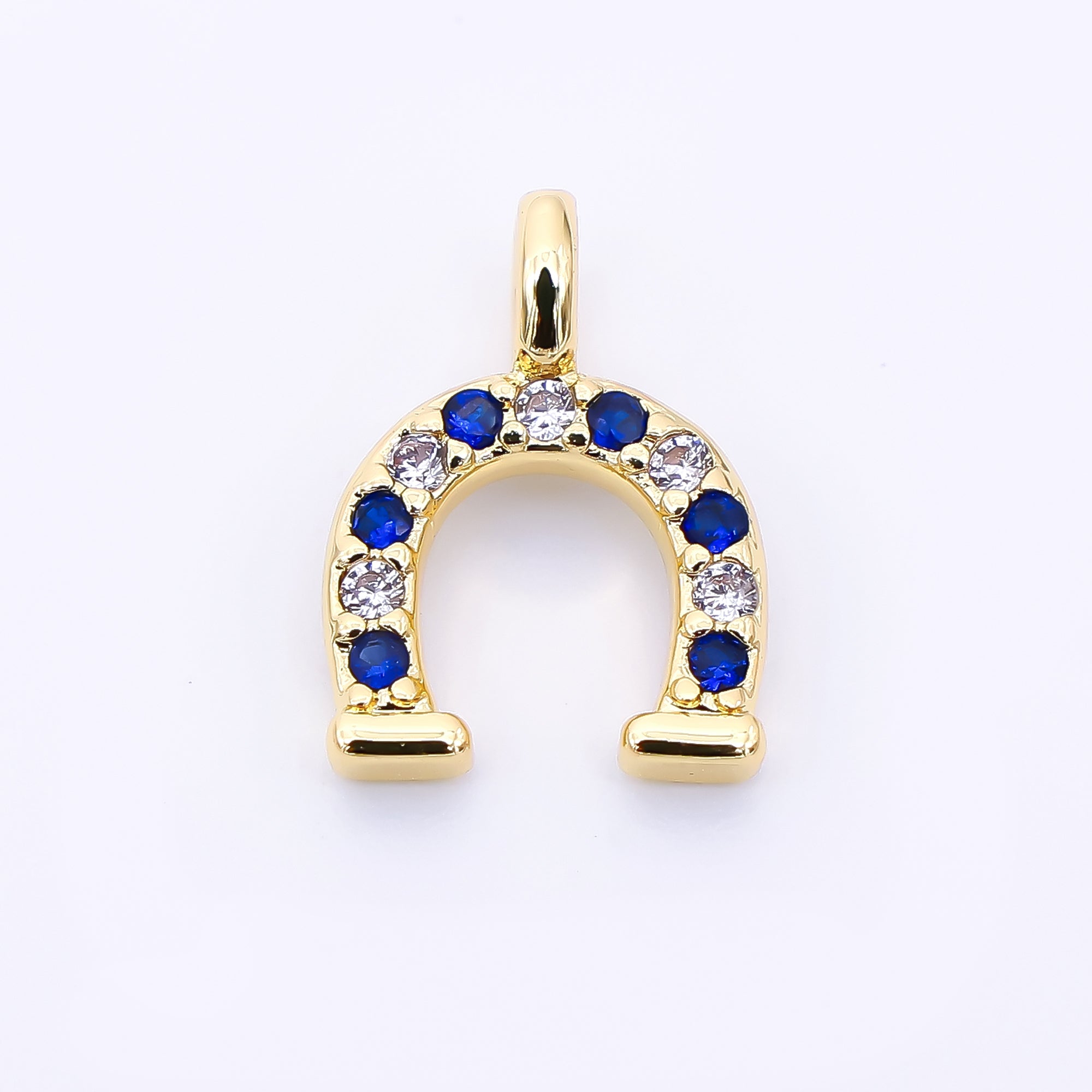 24K Gold Filled 29mm Micro Paved CZ Farm Horseshoe Animal Charm Iin Black, Pink, & Blue | AH-557 AH-558