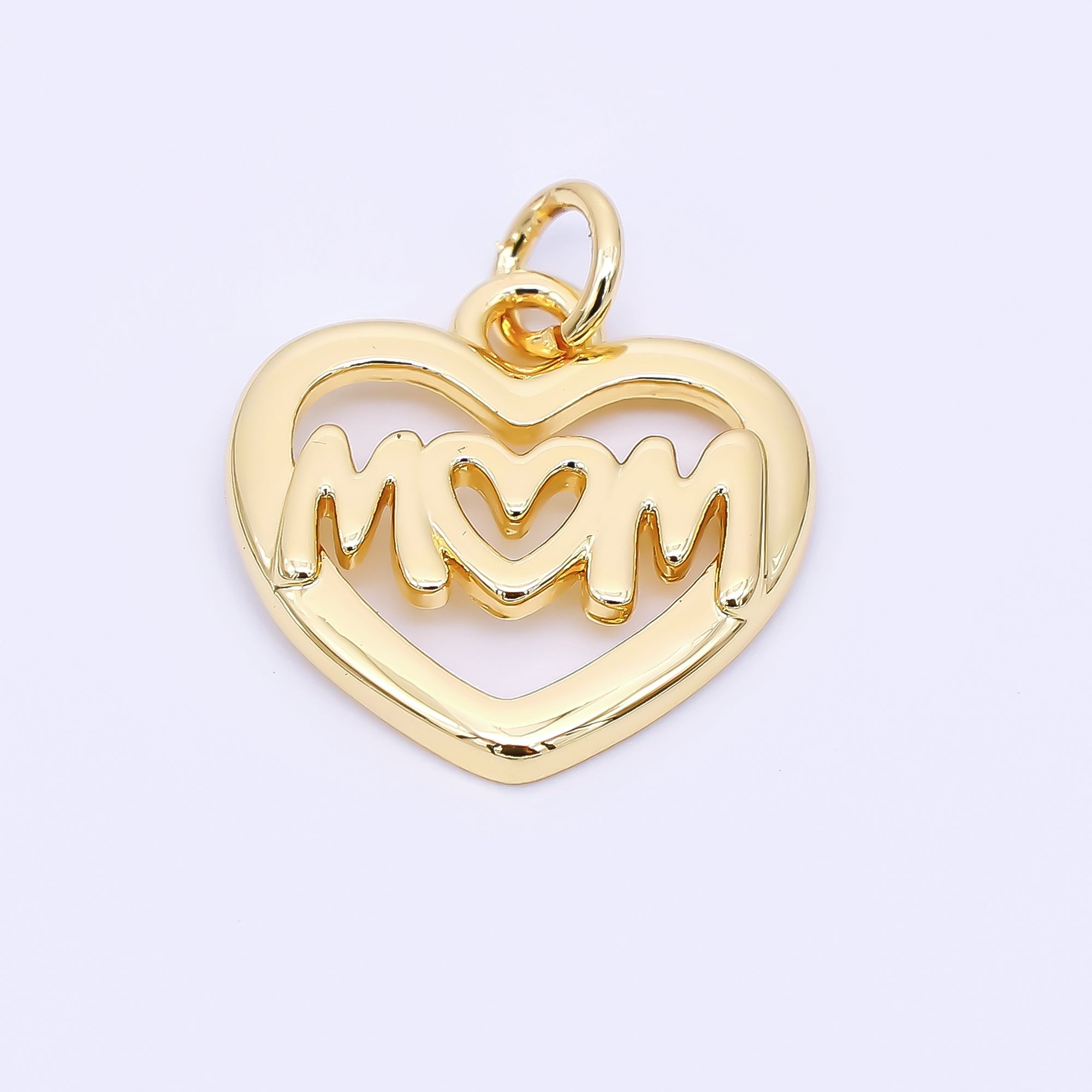 24K Gold Filled 16mm Mother's Day Mom Heart Charm | AH-559