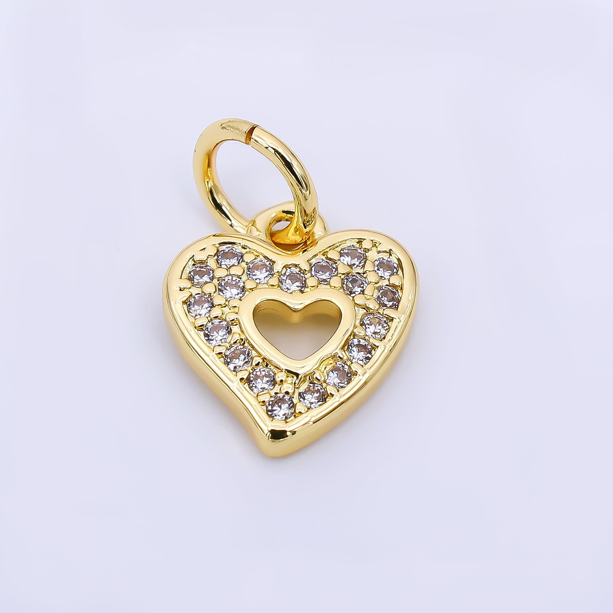 24K Gold Filled 11mm Micro Paved CZ Heart inside of Heart Charm | AH-560