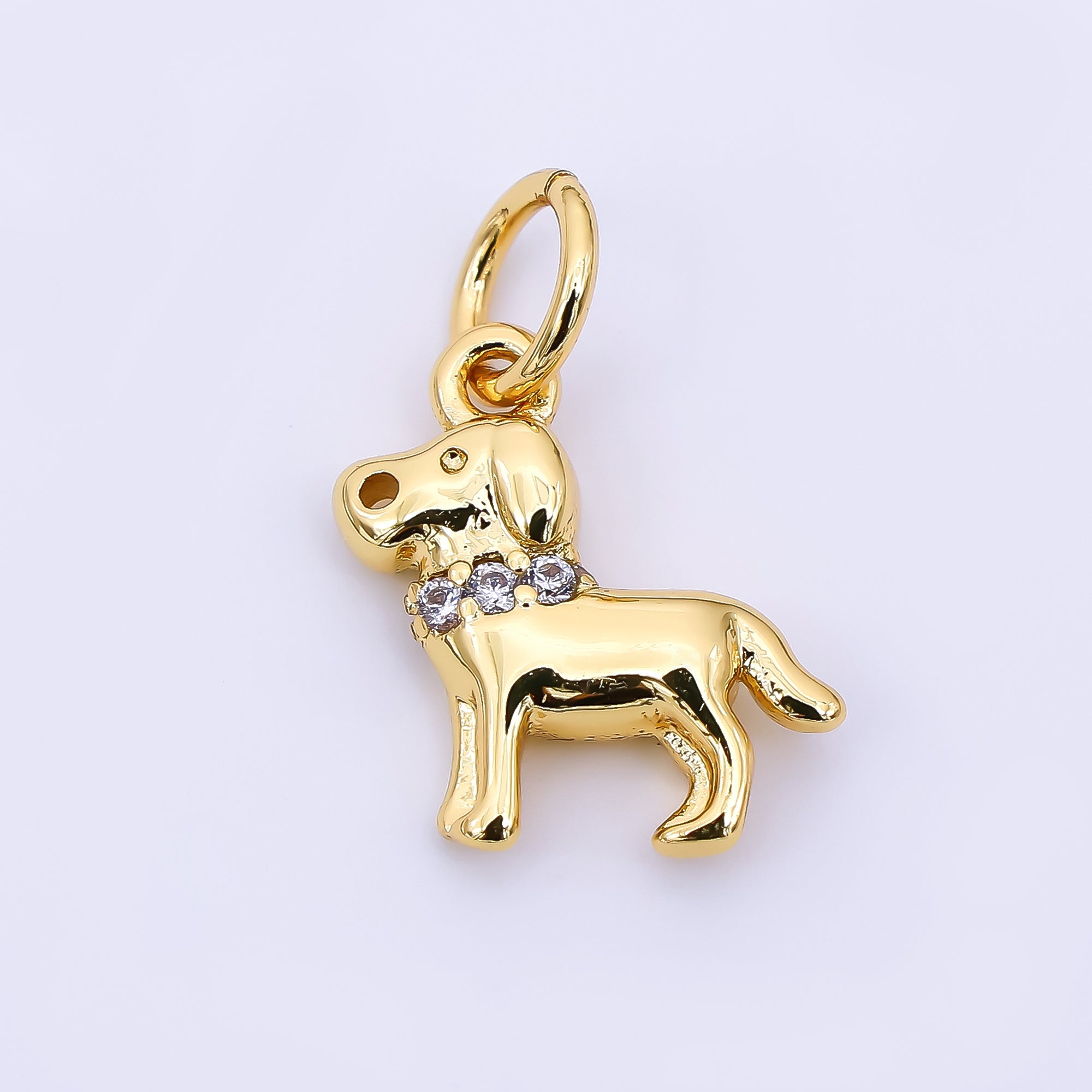 24K Gold Filled 13.5mm Micro Paved CZ 3D Cute Dog Animal Charm | AH-561