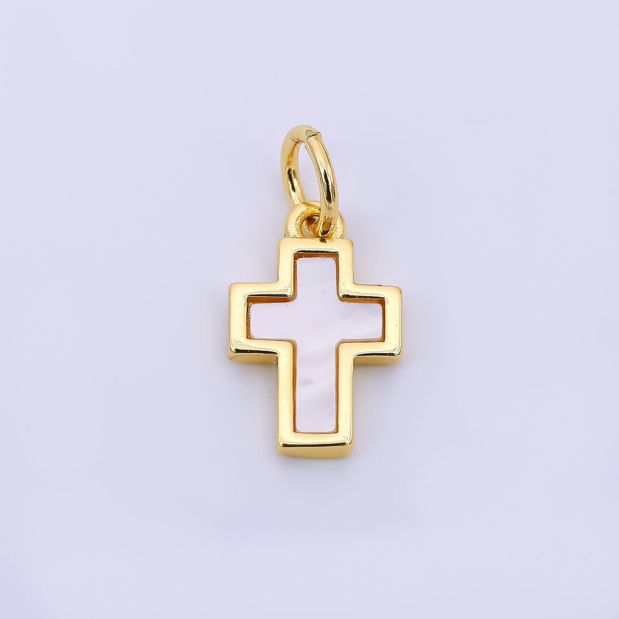 24K Gold Filled 14mm White Enamel Art Holy Christian Cross Charm | AH-564