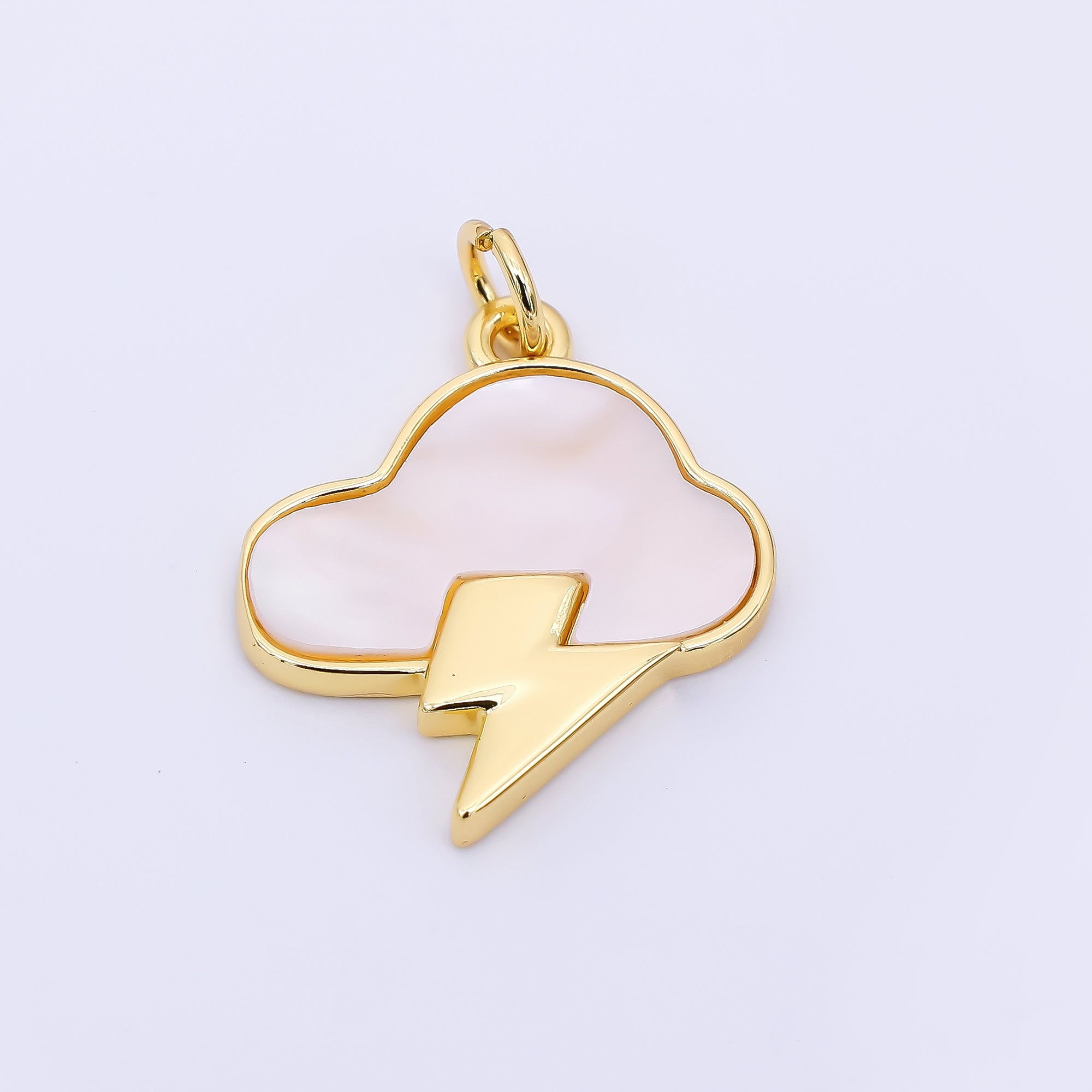 24K Gold Filled 19.5mm White Enamel Art Thunderstorm Cloud and Lightning Charm | AH-565