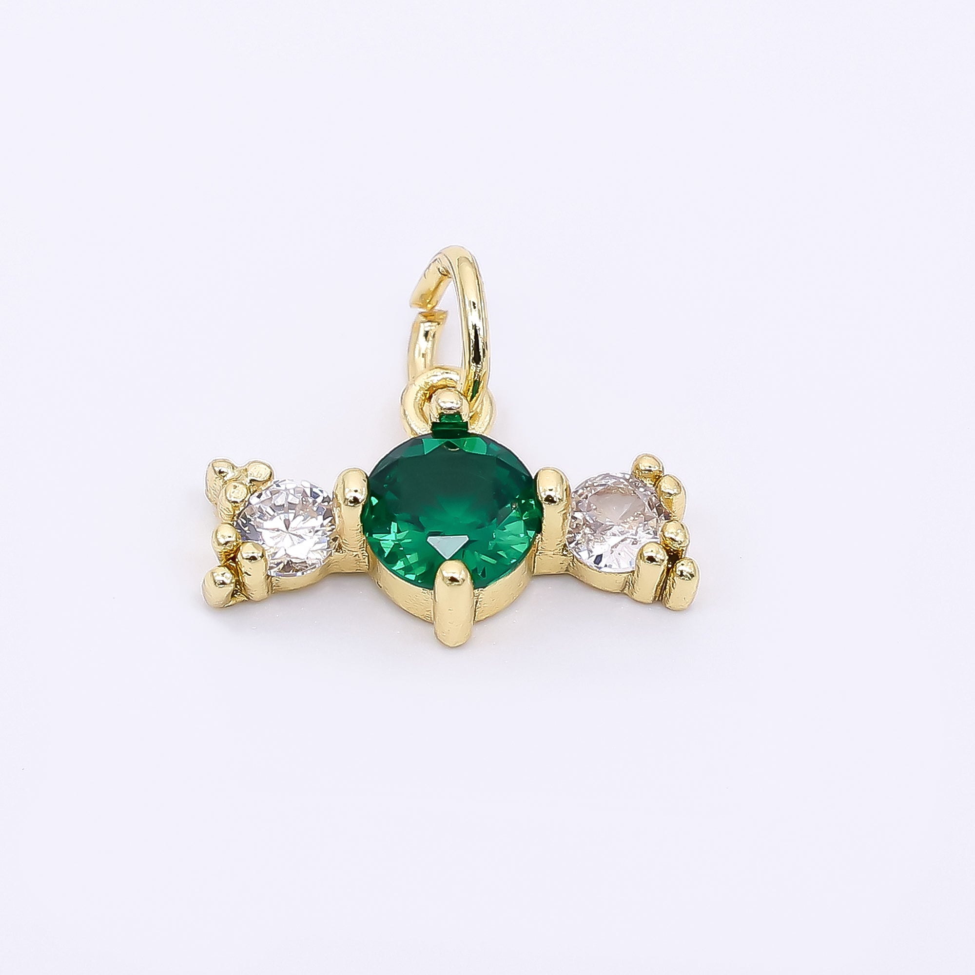 24K Gold Filled 9mm Royal Blue, Green, & Purple Round Clear Candy Bar CZ Charm | AJ-502