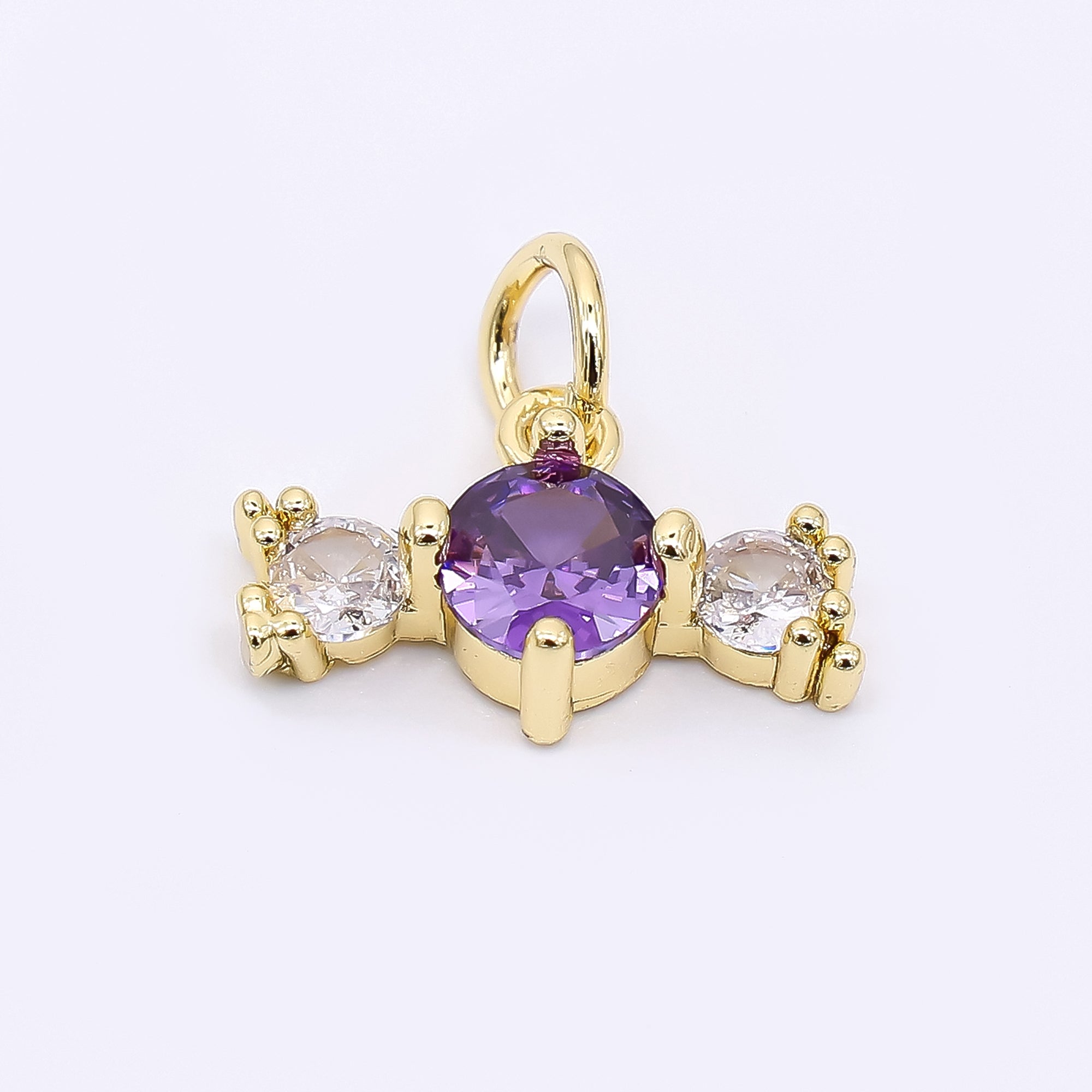 24K Gold Filled 9mm Royal Blue, Green, & Purple Round Clear Candy Bar CZ Charm | AJ-502