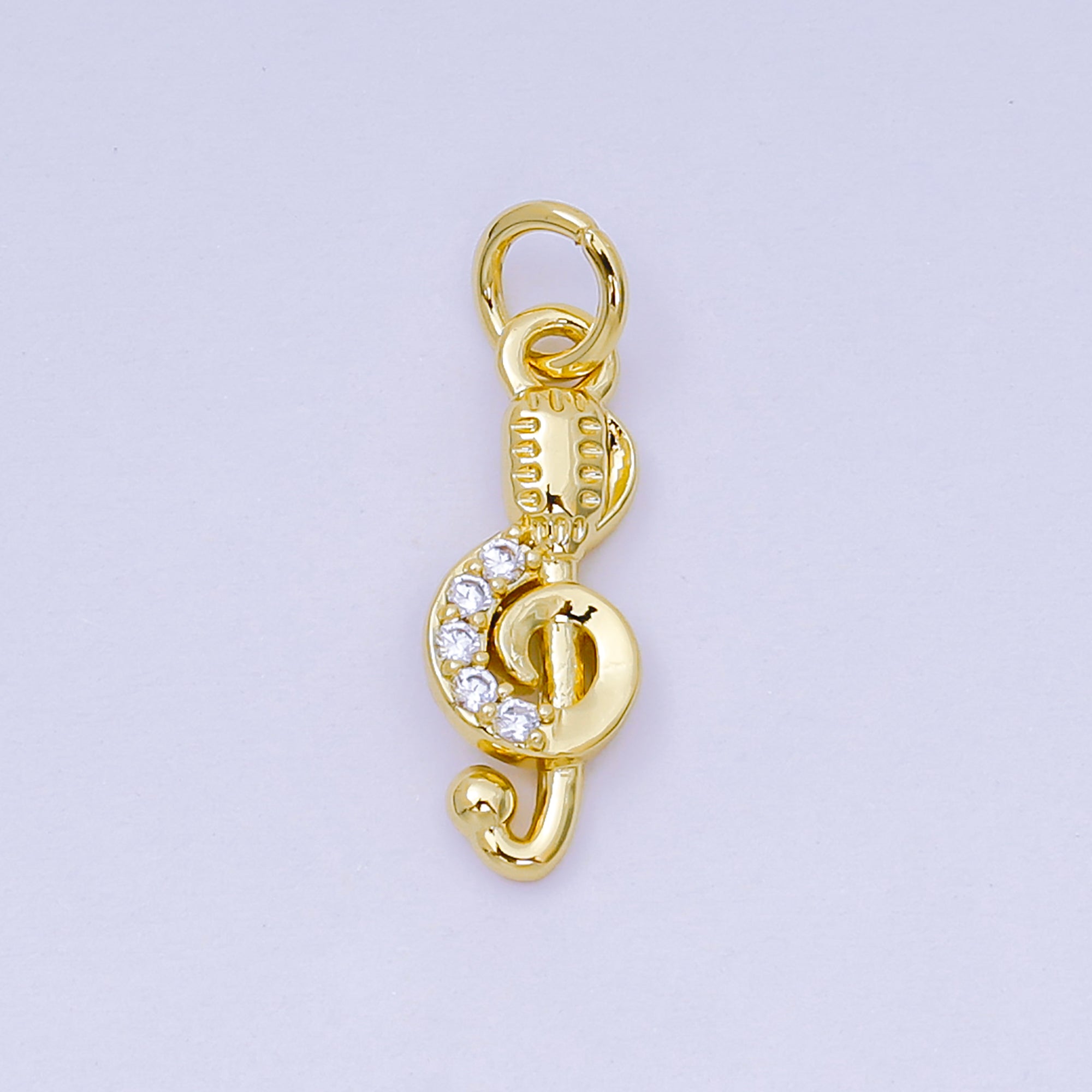 24K Gold Filled 16mm Micro Paved CZ Microphone in G-Clef Treble Music Note Charm | AH-589