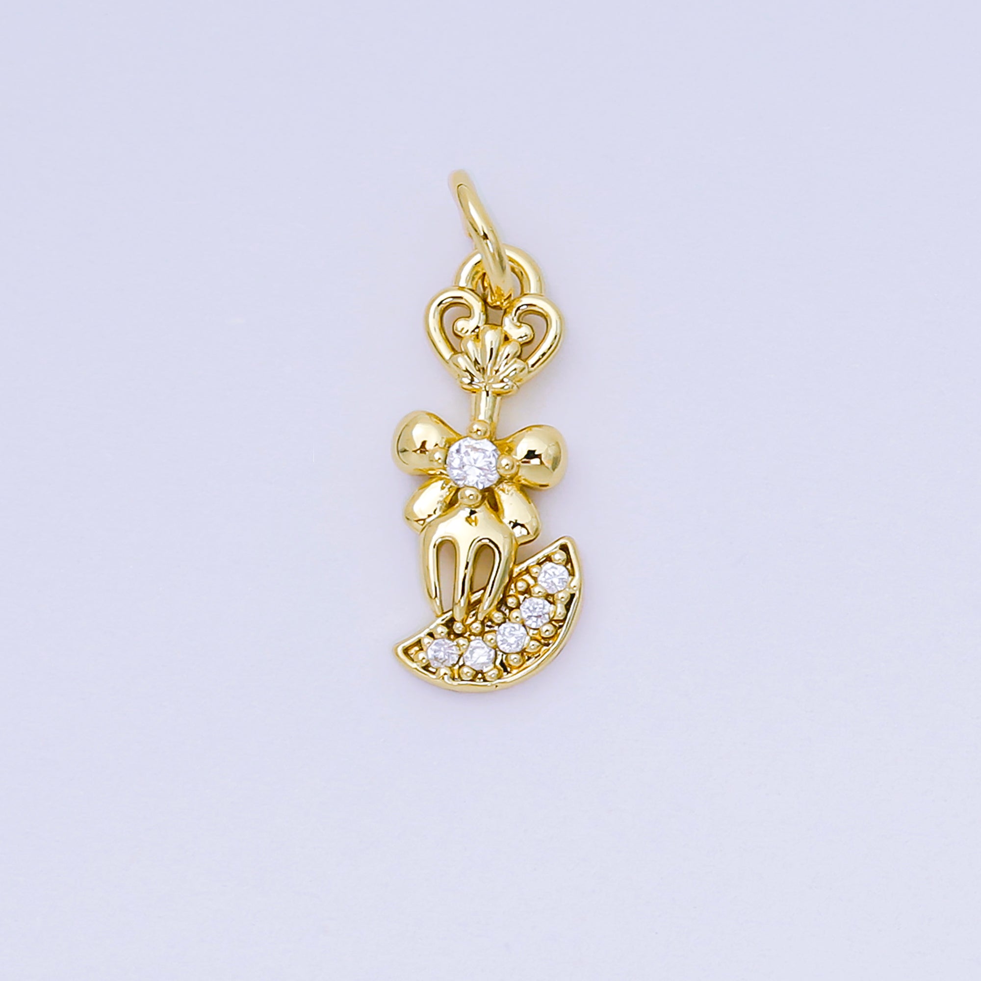 24K Gold Filled 16mm Micro Paved CZ Shiny Fork Bow Tie Charm in Gold & Silver | AH-590