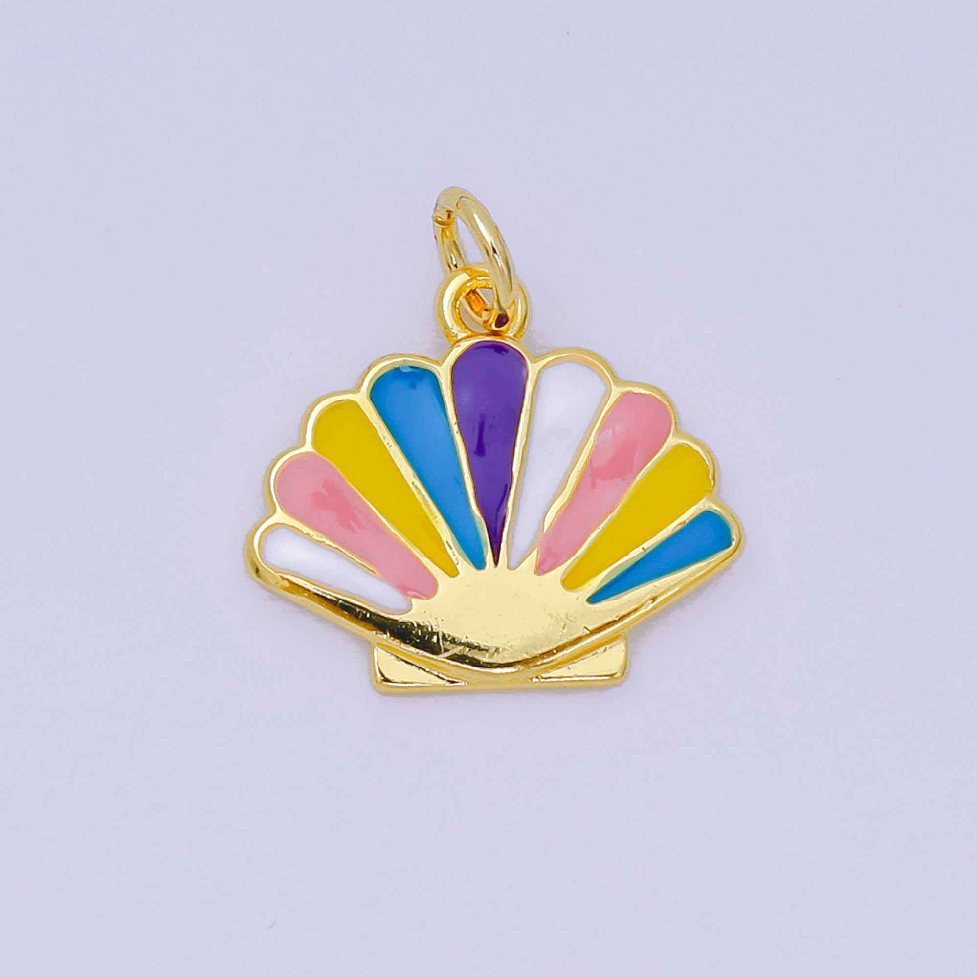 24K Gold Filled 14mm Colorful Enamel Art Rainbow Clam Shell Sea Animal Charm | AH-606