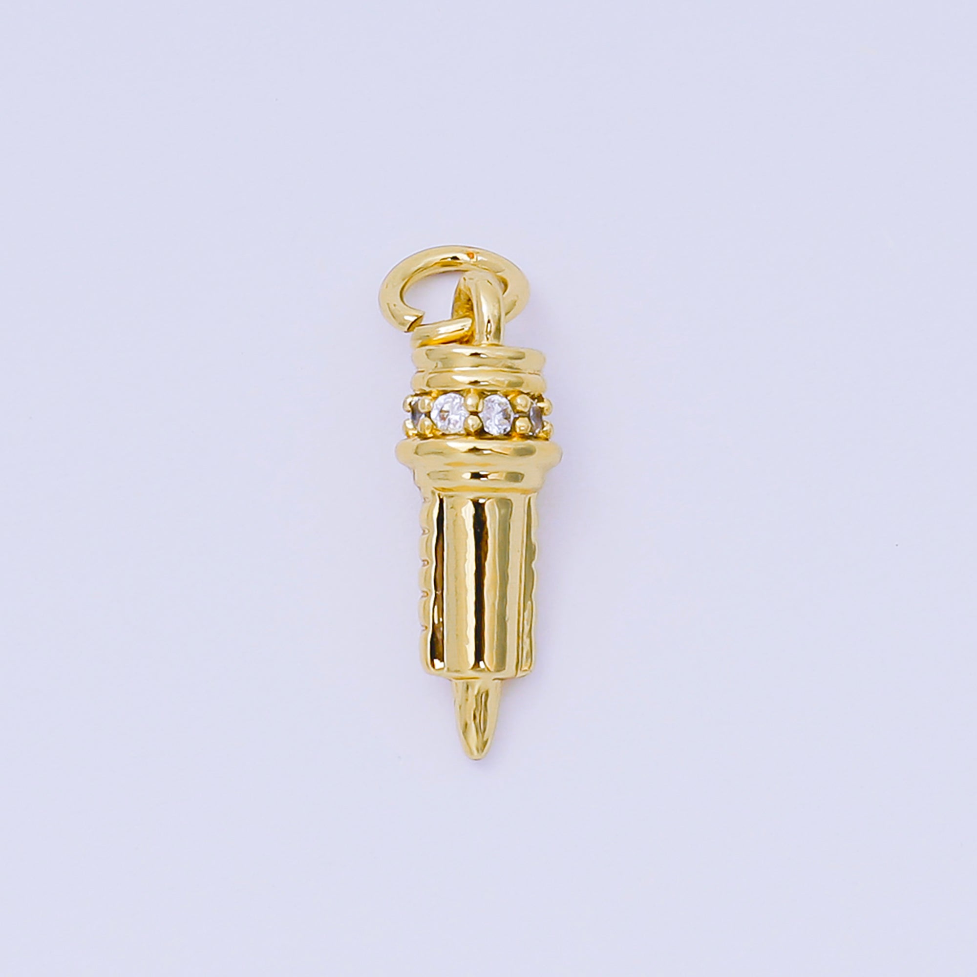 24K Gold Filled 16mm Micro Paved CZ Nurse's Syringe Charm | AH608